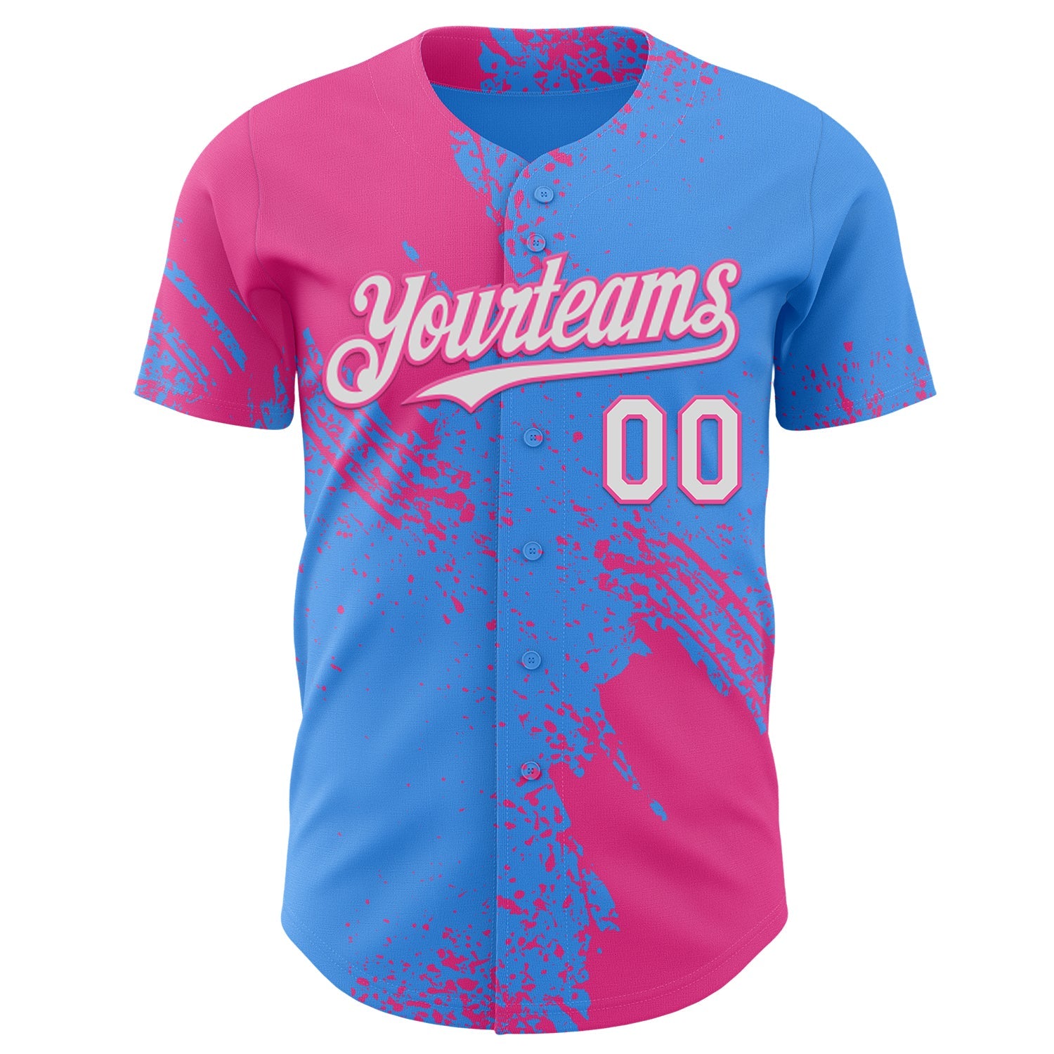 Custom Electric Blue White-Pink Abstract Brush Stroke Authentic Baseball Jersey view 2