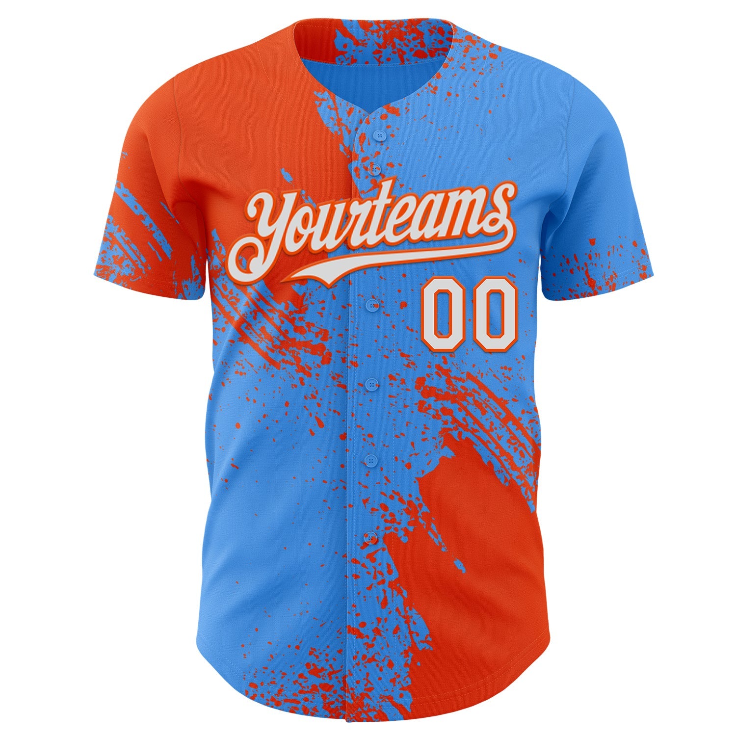 Custom Electric Blue White-Orange Abstract Brush Stroke Authentic Baseball Jersey view 2