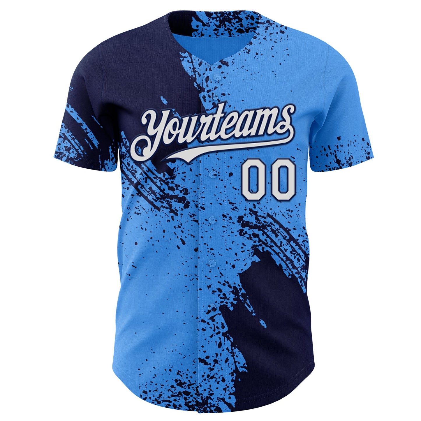 Custom Electric Blue White-Navy Abstract Brush Stroke Authentic Baseball Jersey view 2