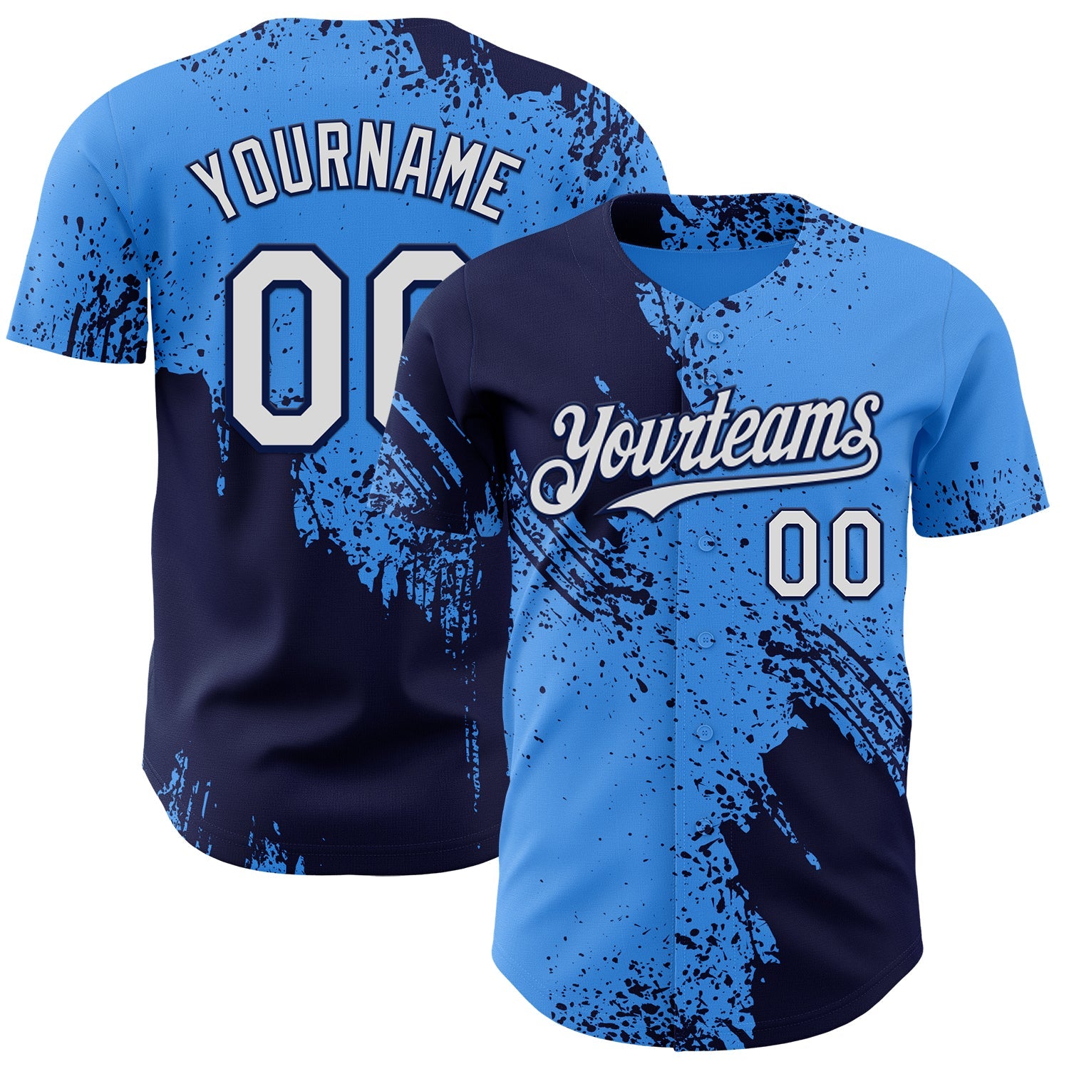 Custom Electric Blue White-Navy Abstract Brush Stroke Authentic Baseball Jersey - Main View