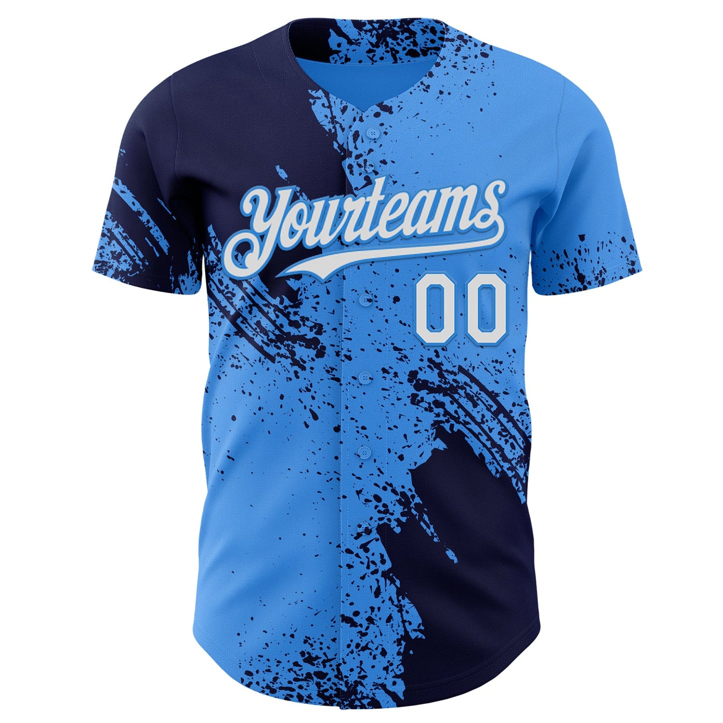 Custom Electric Blue White-Navy Abstract Brush Stroke Authentic Baseball Jersey view 2