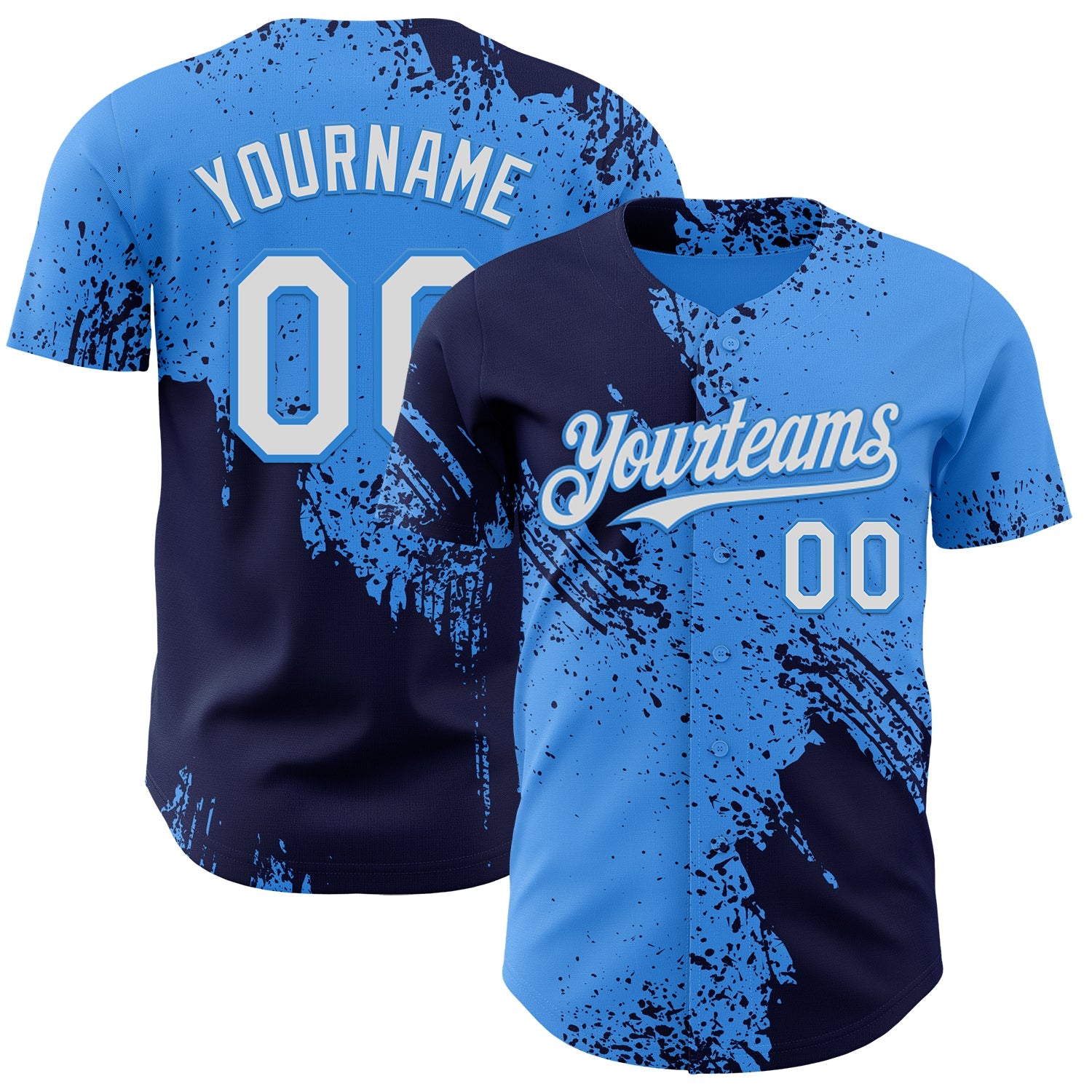Custom Electric Blue White-Navy Abstract Brush Stroke Authentic Baseball Jersey - Main View