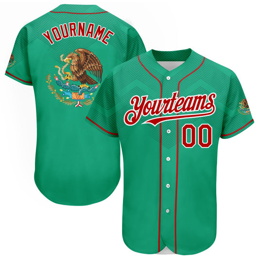 Custom Kelly Green Red-White 3D Mexico Authentic Baseball Jersey - Main View