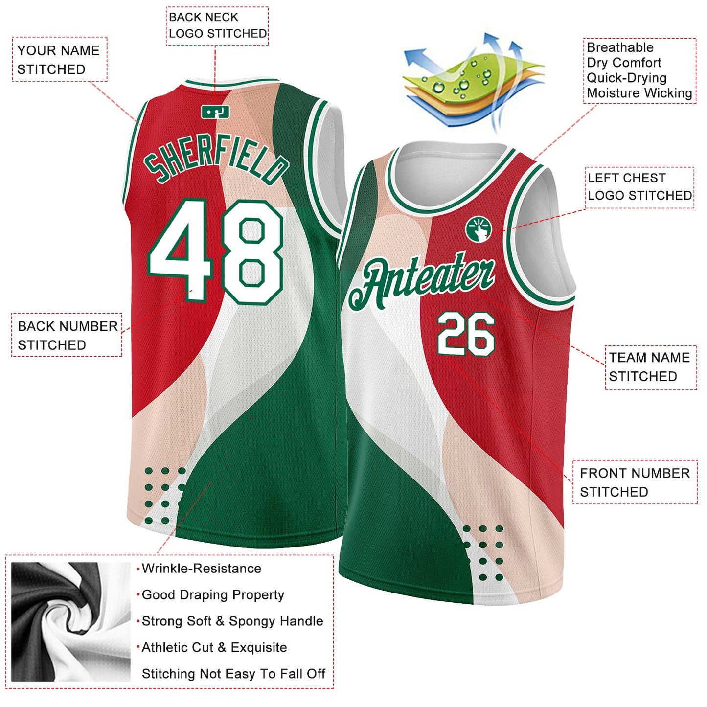Custom Red White-Kelly Green 3D Mexico Authentic Basketball Jersey view 2