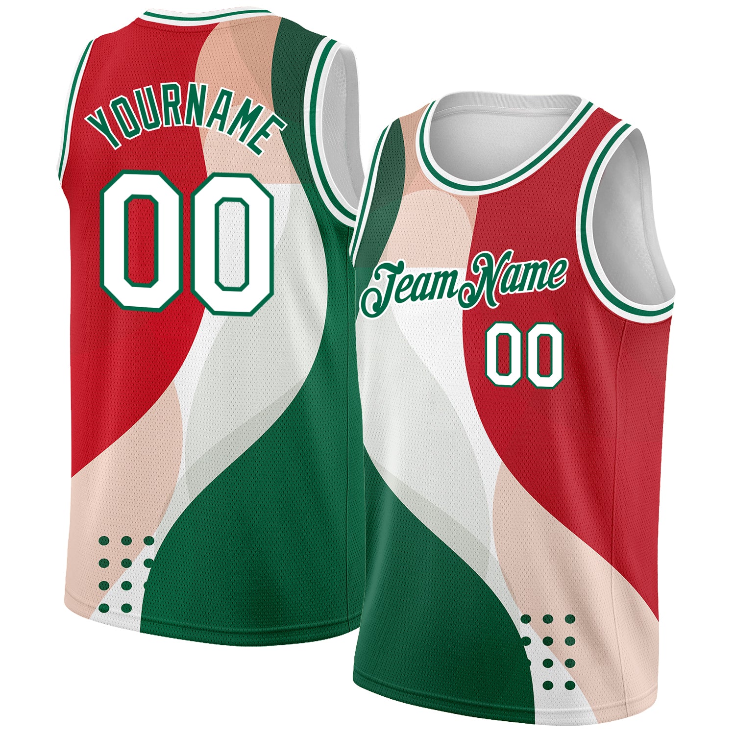 Custom Red White-Kelly Green 3D Mexico Authentic Basketball Jersey - Main View
