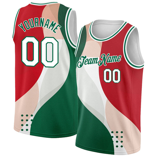 Custom Red White-Kelly Green 3D Mexico Authentic Basketball Jersey - Main View