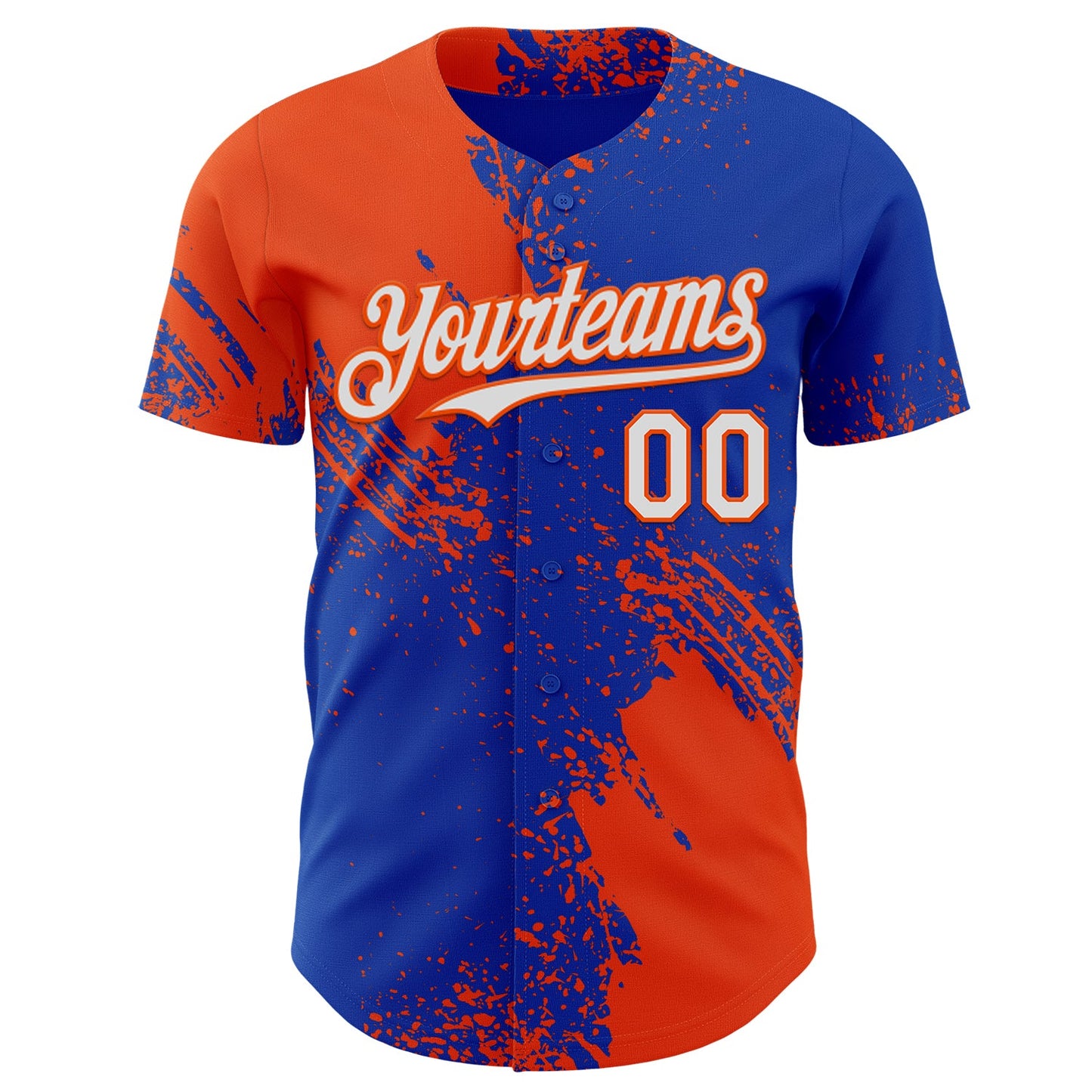 Custom Thunder Blue White-Orange Abstract Brush Stroke Authentic Baseball Jersey view 2