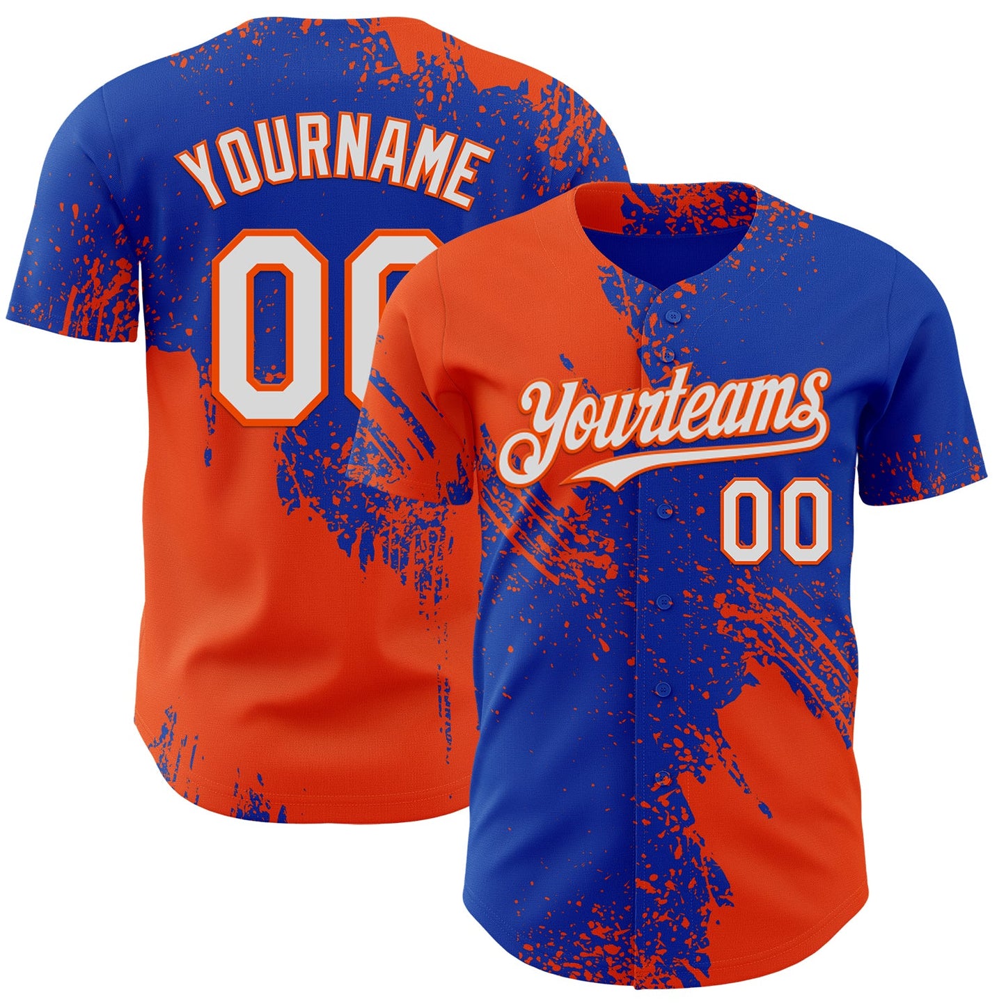 Custom Thunder Blue White-Orange Abstract Brush Stroke Authentic Baseball Jersey - Main View