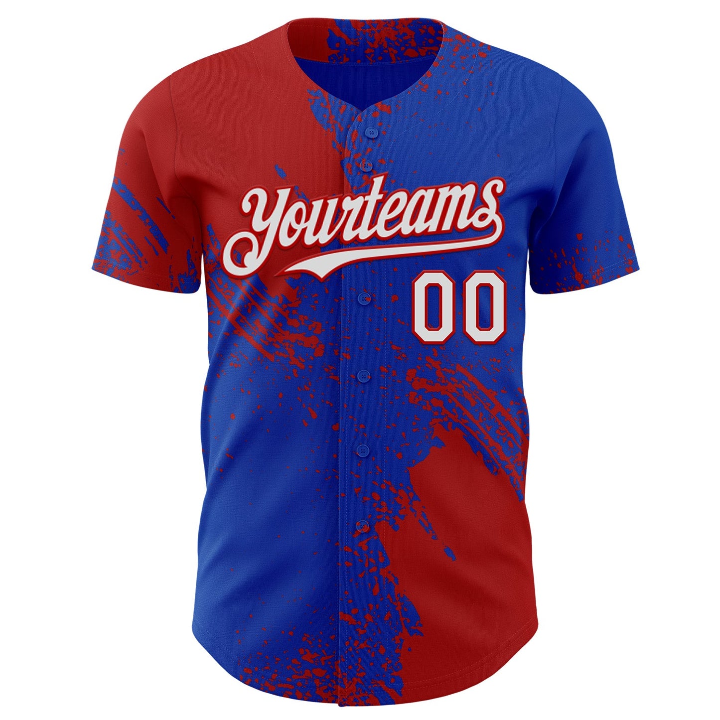 Custom Thunder Blue White-Red Abstract Brush Stroke Authentic Baseball Jersey view 2