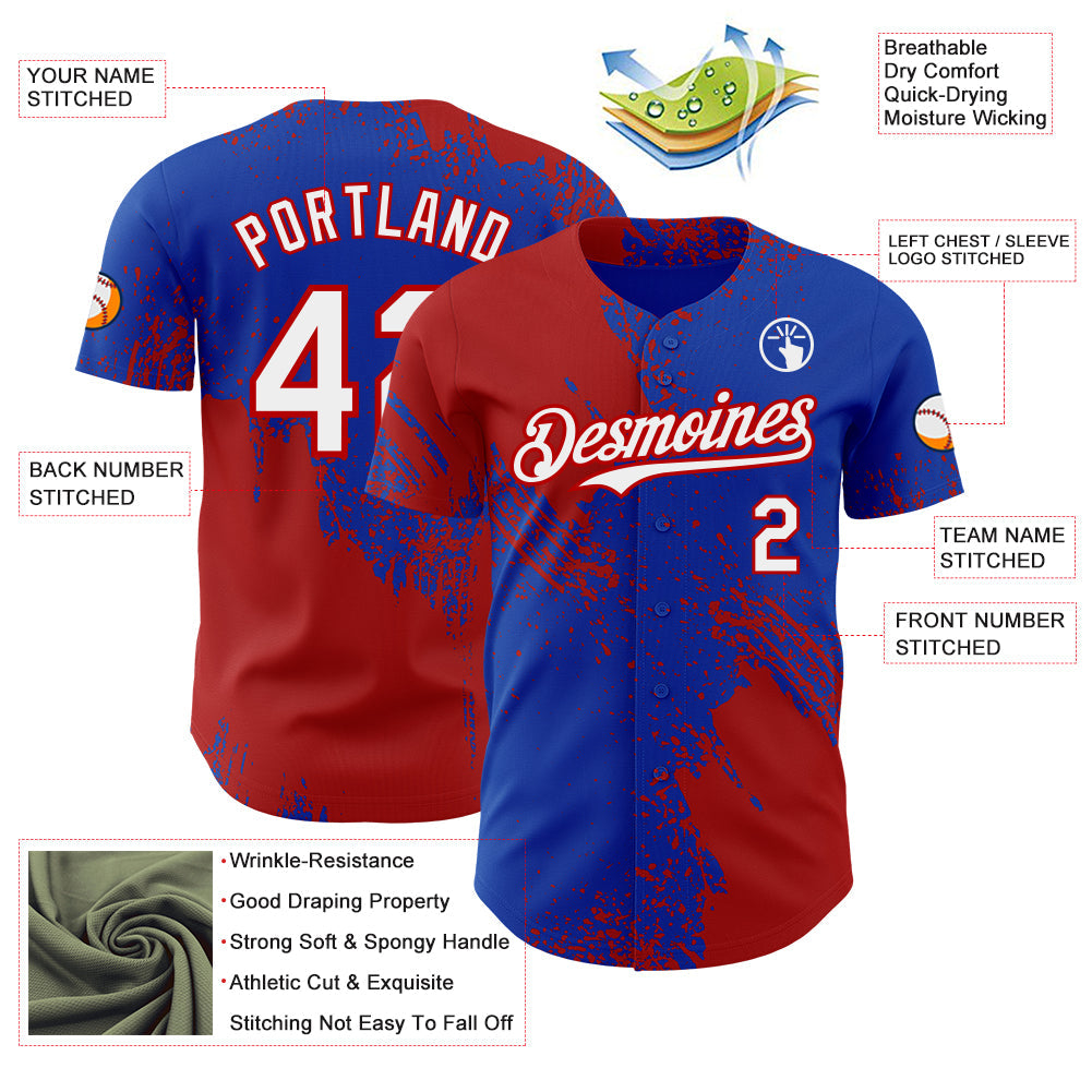 Custom Thunder Blue White-Red Abstract Brush Stroke Authentic Baseball Jersey view 3