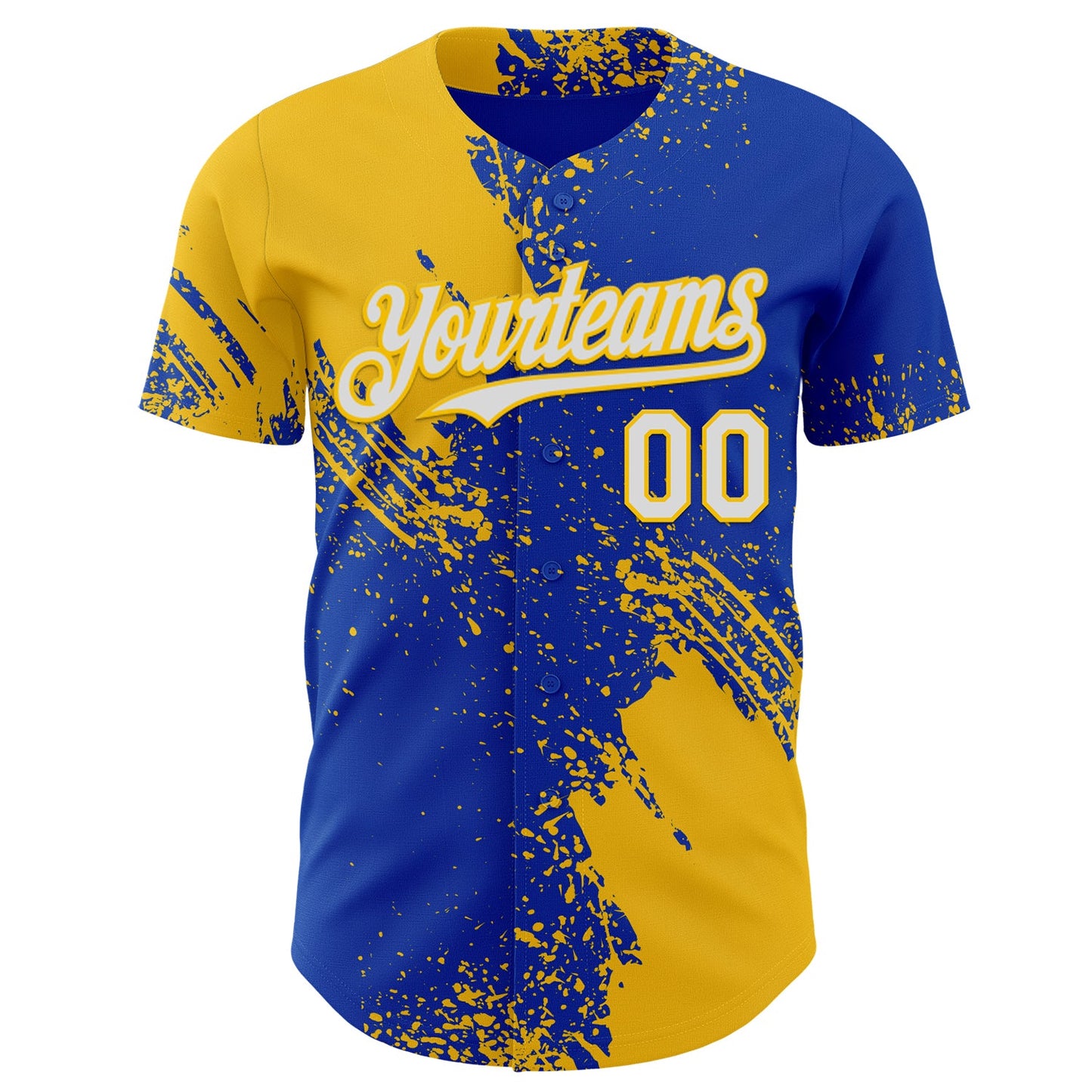 Custom Thunder Blue White-Yellow Abstract Brush Stroke Authentic Baseball Jersey view 2