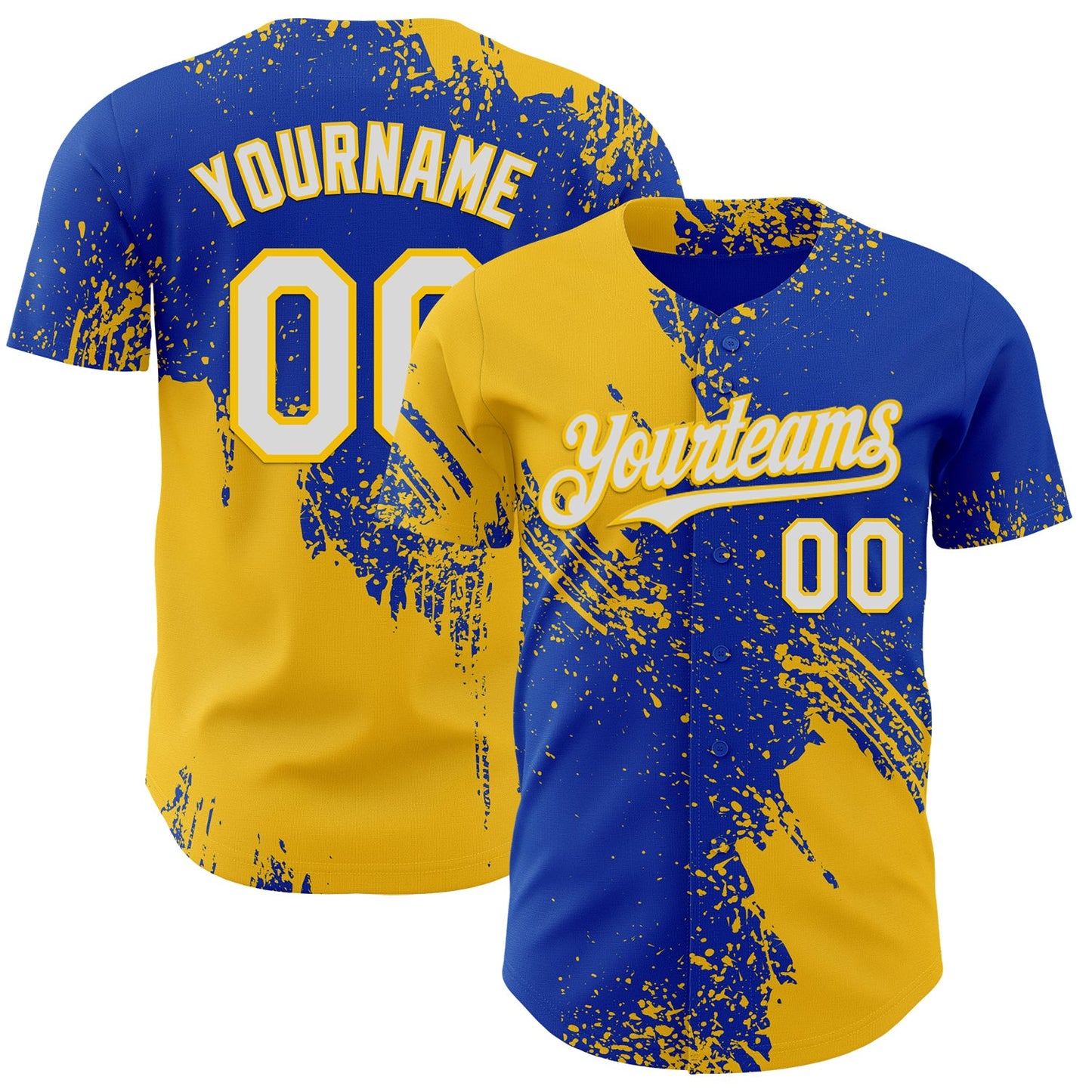 Custom Thunder Blue White-Yellow Abstract Brush Stroke Authentic Baseball Jersey - Main View