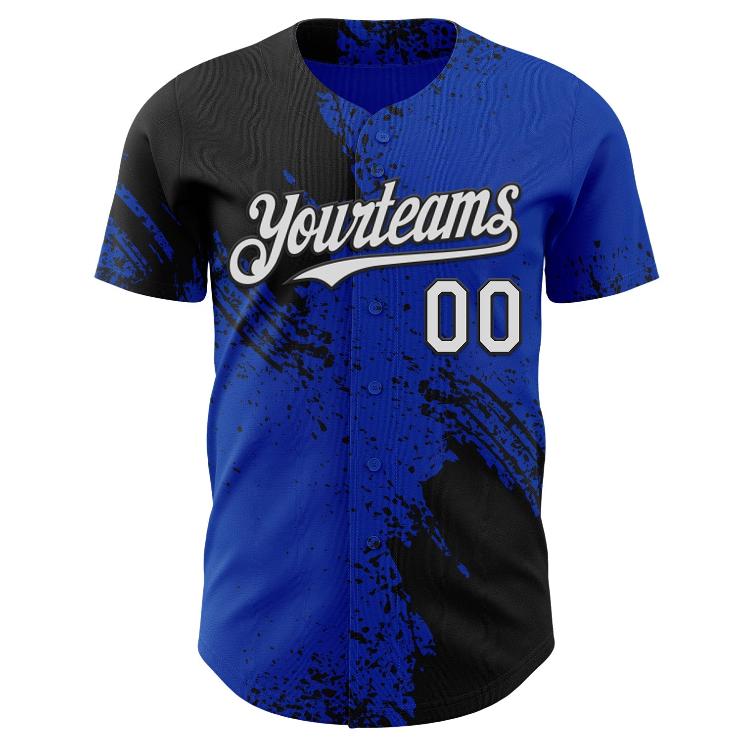 Custom Thunder Blue White-Black Abstract Brush Stroke Authentic Baseball Jersey view 2