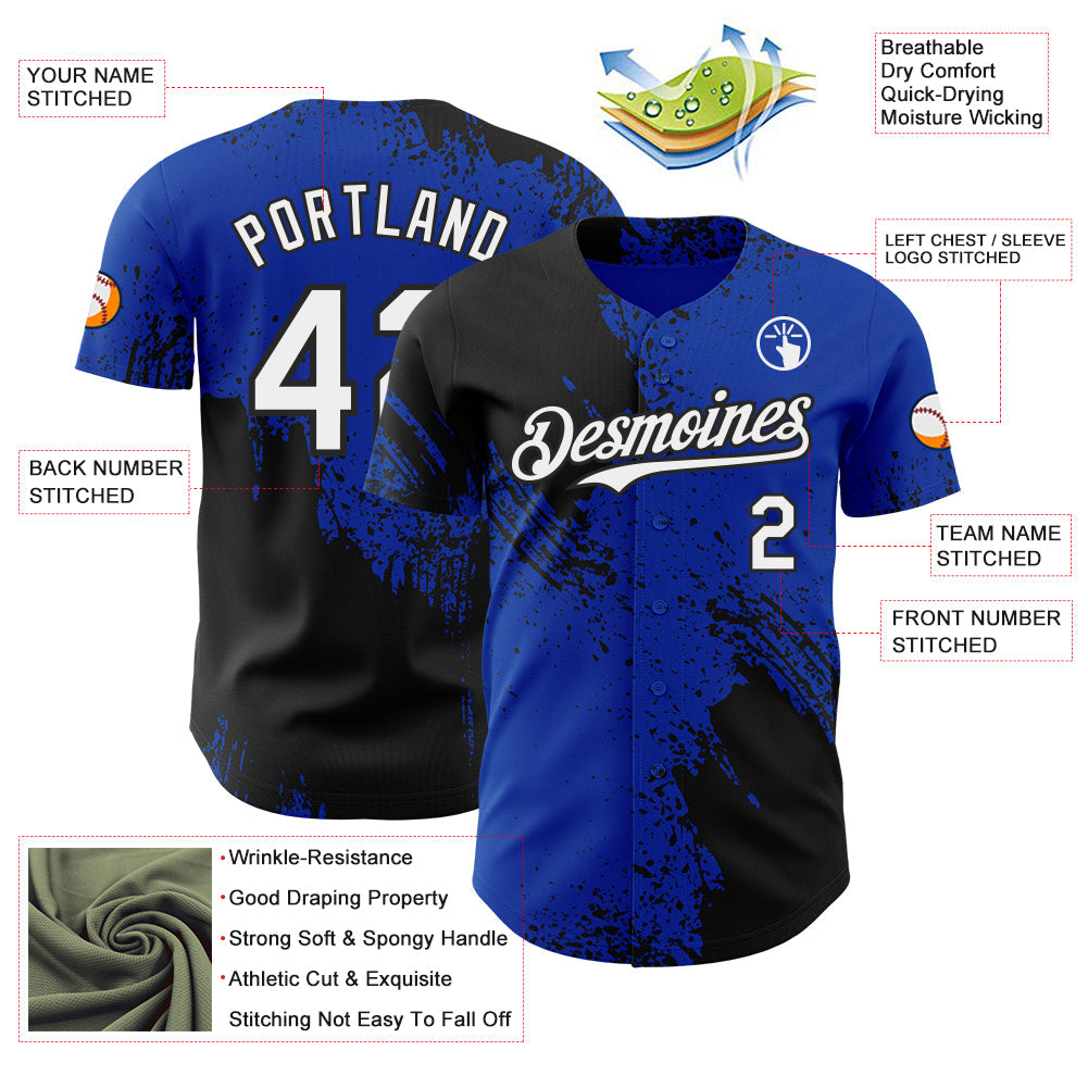 Custom Thunder Blue White-Black Abstract Brush Stroke Authentic Baseball Jersey view 3