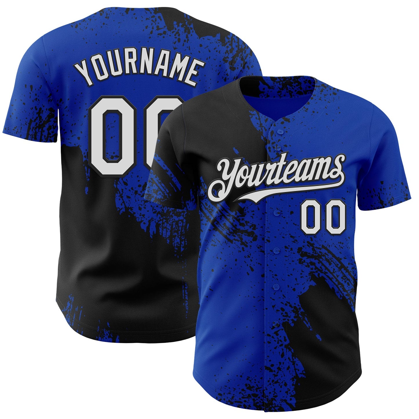 Custom Thunder Blue White-Black Abstract Brush Stroke Authentic Baseball Jersey - Main View