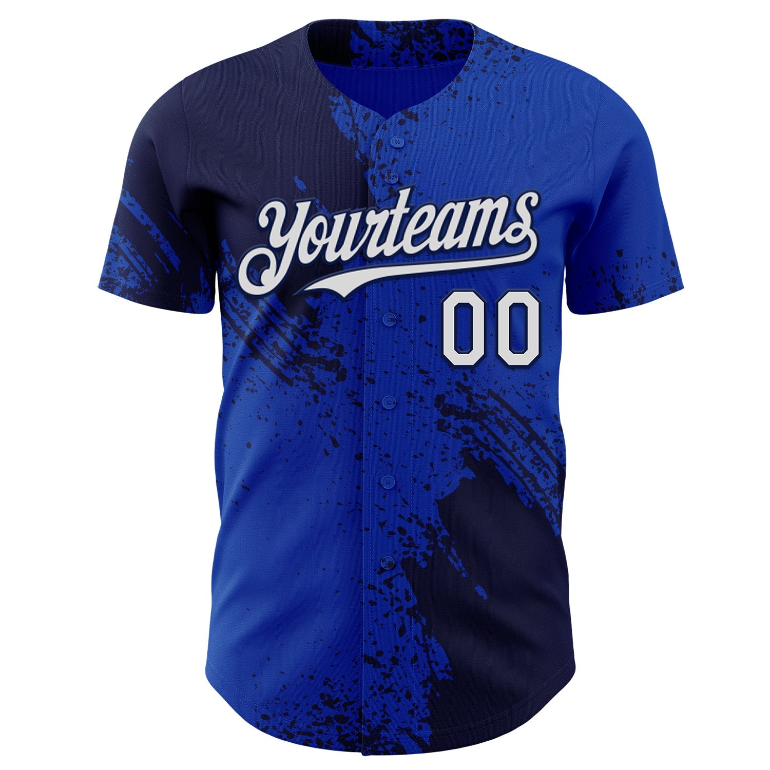 Custom Thunder Blue White-Navy Abstract Brush Stroke Authentic Baseball Jersey view 2