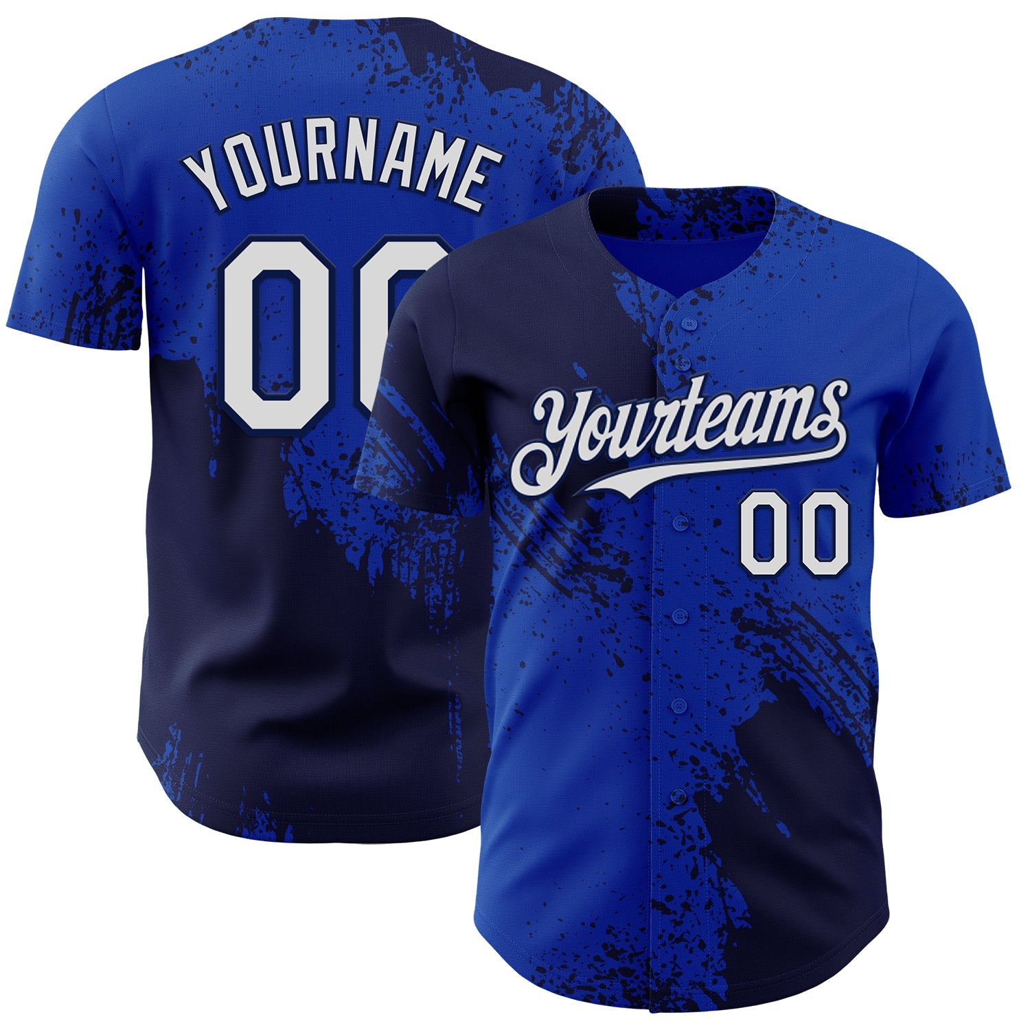 Custom Thunder Blue White-Navy Abstract Brush Stroke Authentic Baseball Jersey - Main View
