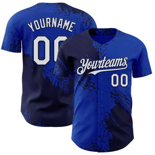 Custom Thunder Blue White-Navy Abstract Brush Stroke Authentic Baseball Jersey - Main View