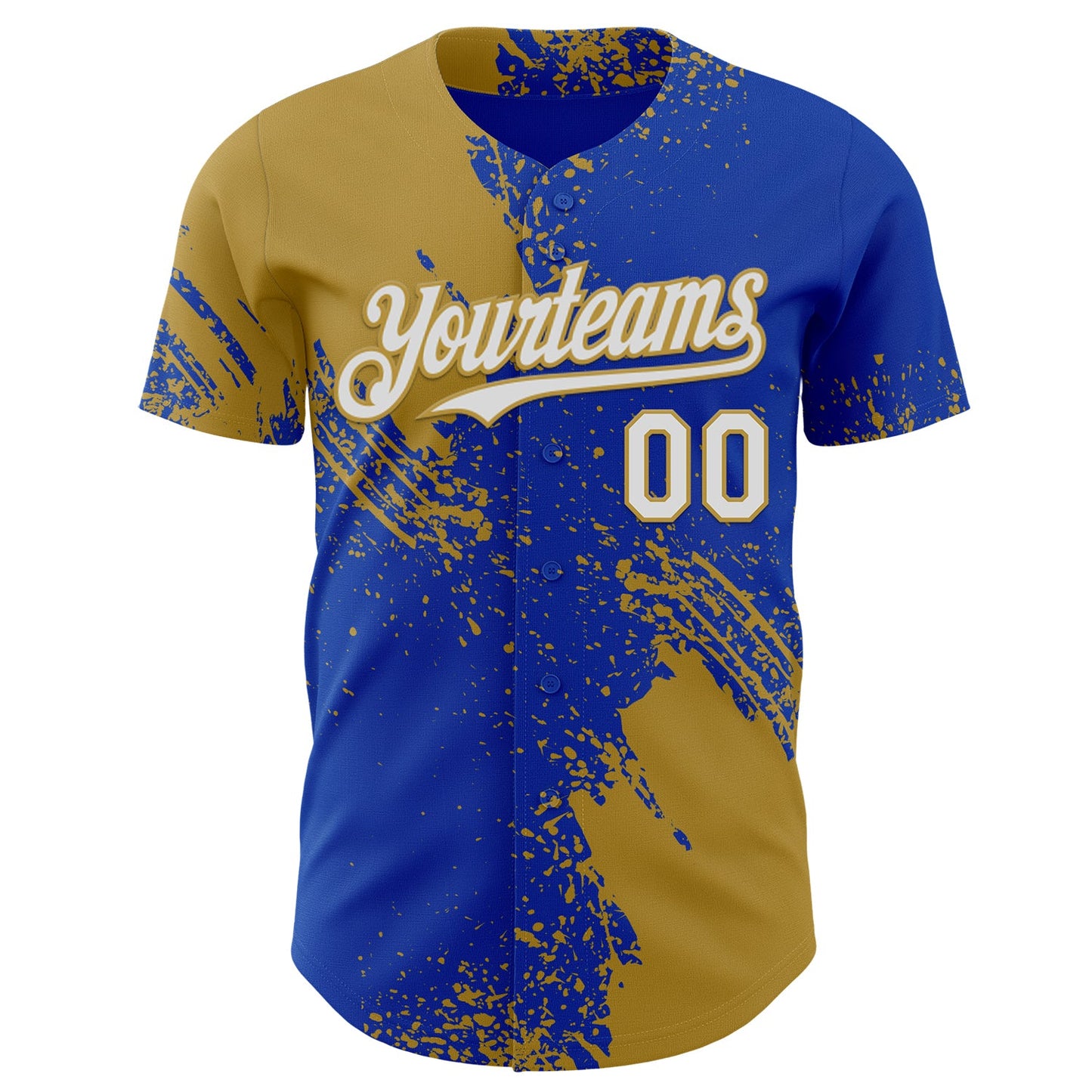 Custom Thunder Blue White-Old Gold Abstract Brush Stroke Authentic Baseball Jersey view 2
