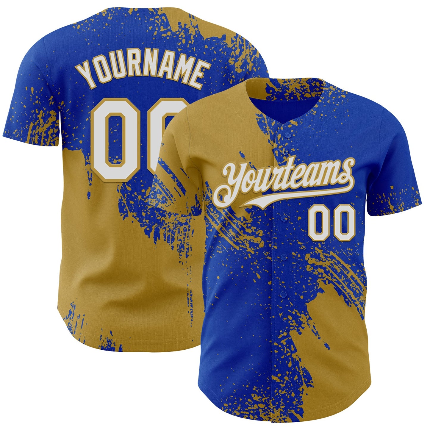 Custom Thunder Blue White-Old Gold Abstract Brush Stroke Authentic Baseball Jersey - Main View
