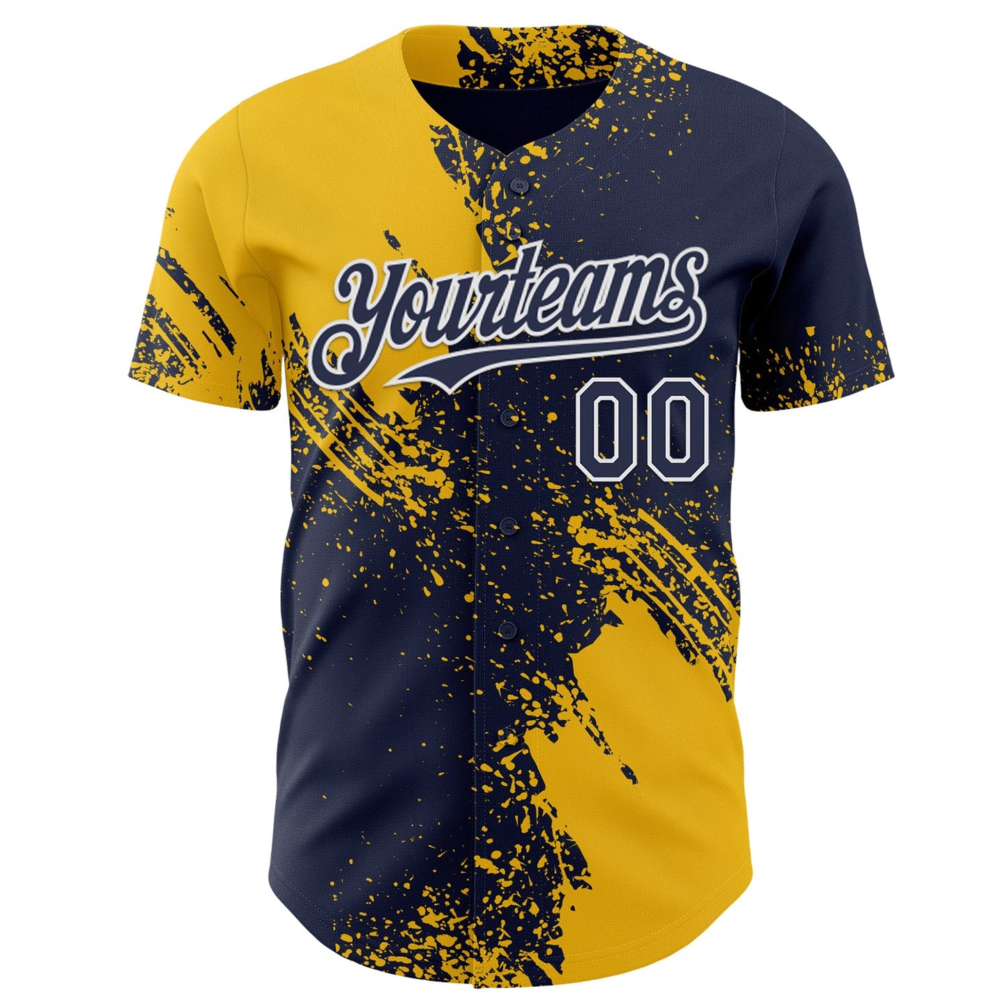 Custom Navy Yellow-White Abstract Brush Stroke Authentic Baseball Jersey view 2
