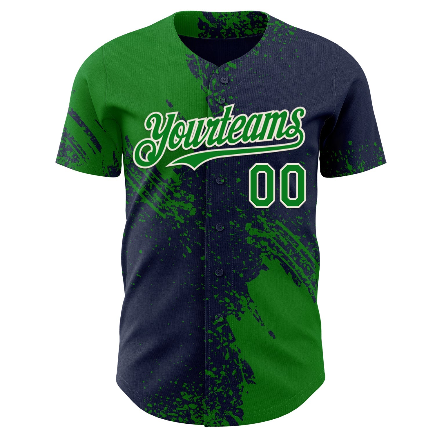 Custom Navy Grass Green-Cream Abstract Brush Stroke Authentic Baseball Jersey view 2