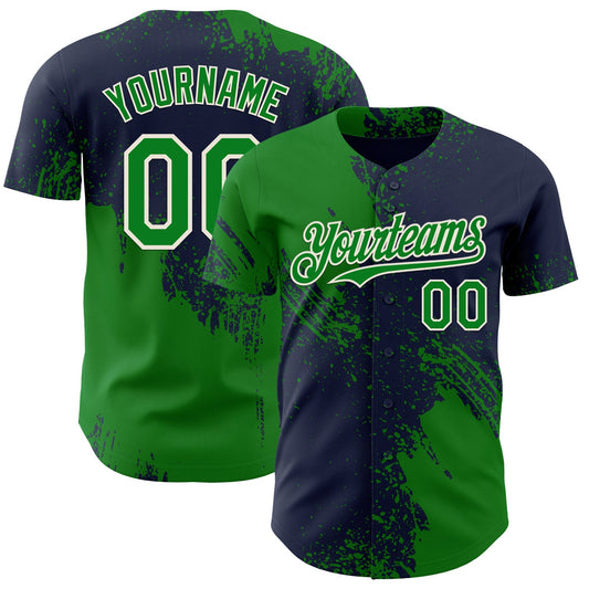 Custom Navy Grass Green-Cream Abstract Brush Stroke Authentic Baseball Jersey - Main View