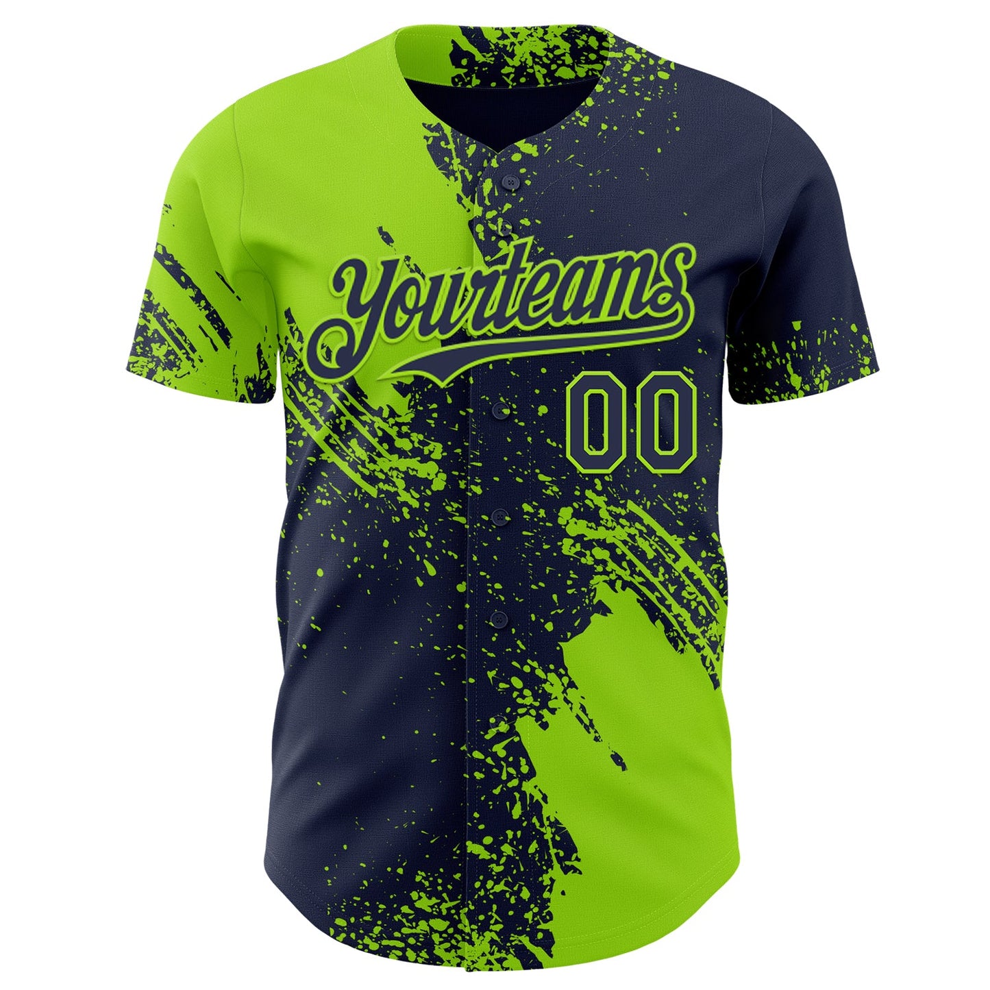 Custom Navy-Neon Green Abstract Brush Stroke Authentic Baseball Jersey view 2