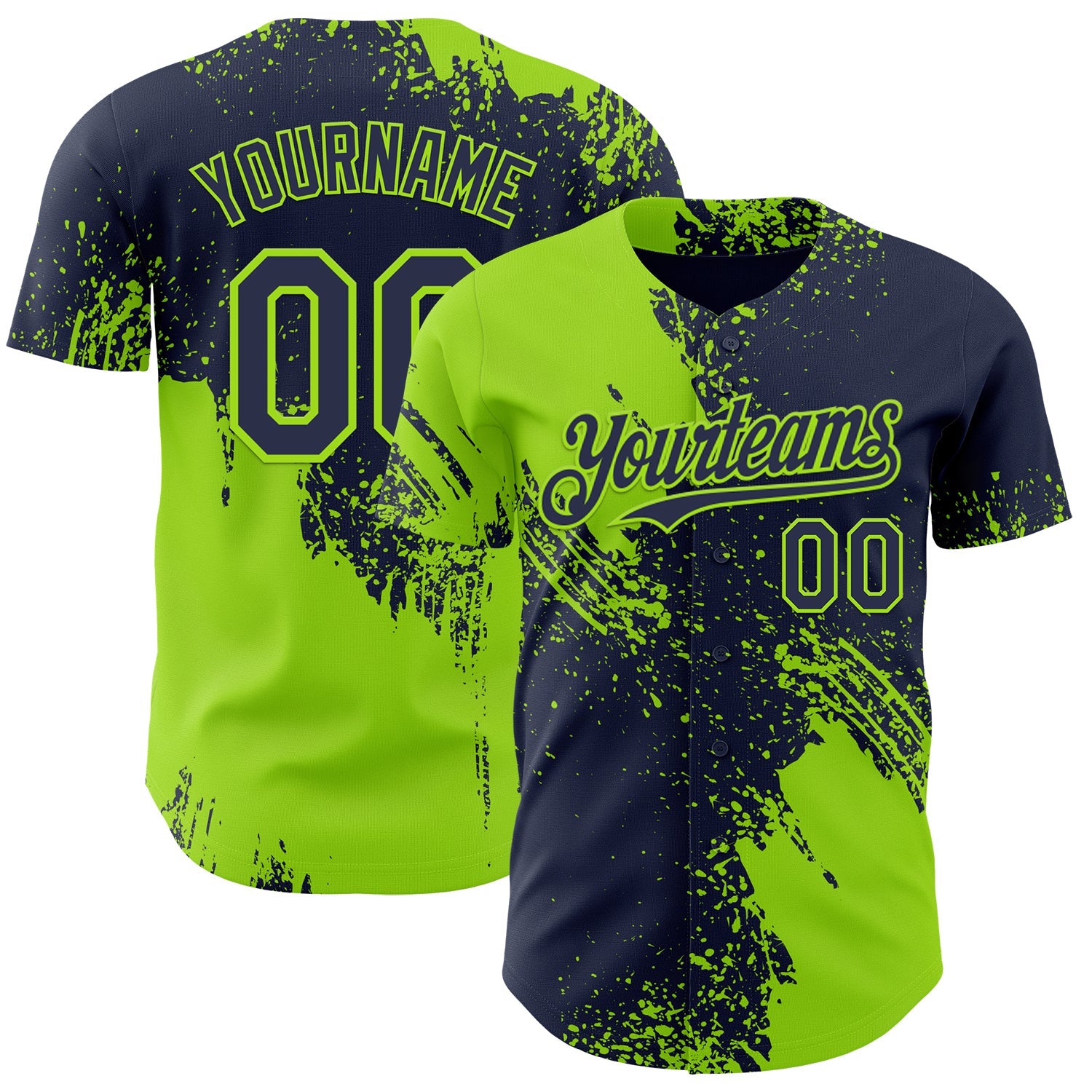 Custom Navy-Neon Green Abstract Brush Stroke Authentic Baseball Jersey - Main View