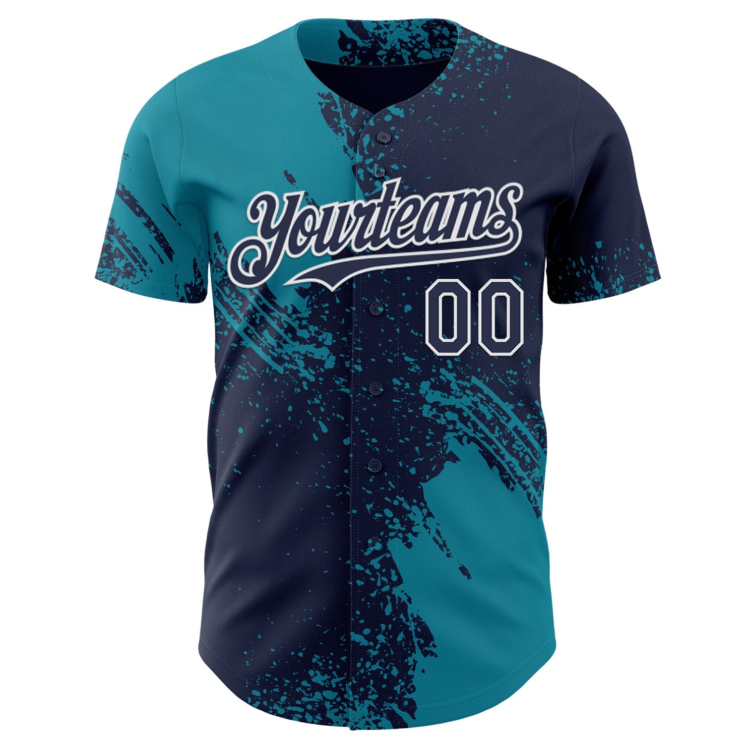 Custom Navy Teal-White Abstract Brush Stroke Authentic Baseball Jersey view 2
