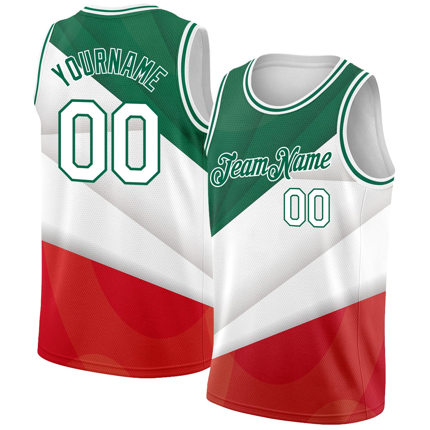 Custom Kelly Green White-Red 3D Mexico Authentic Basketball Jersey - Main View