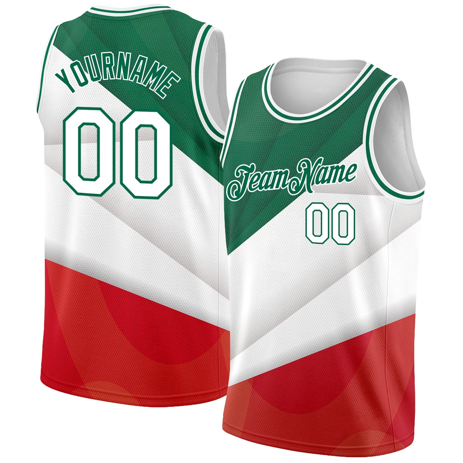 Custom Kelly Green White-Red 3D Mexico Authentic Basketball Jersey - Main View