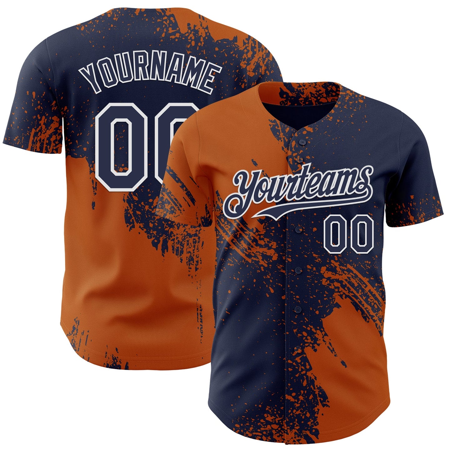 Custom Navy Texas Orange-White Abstract Brush Stroke Authentic Baseball Jersey - Main View