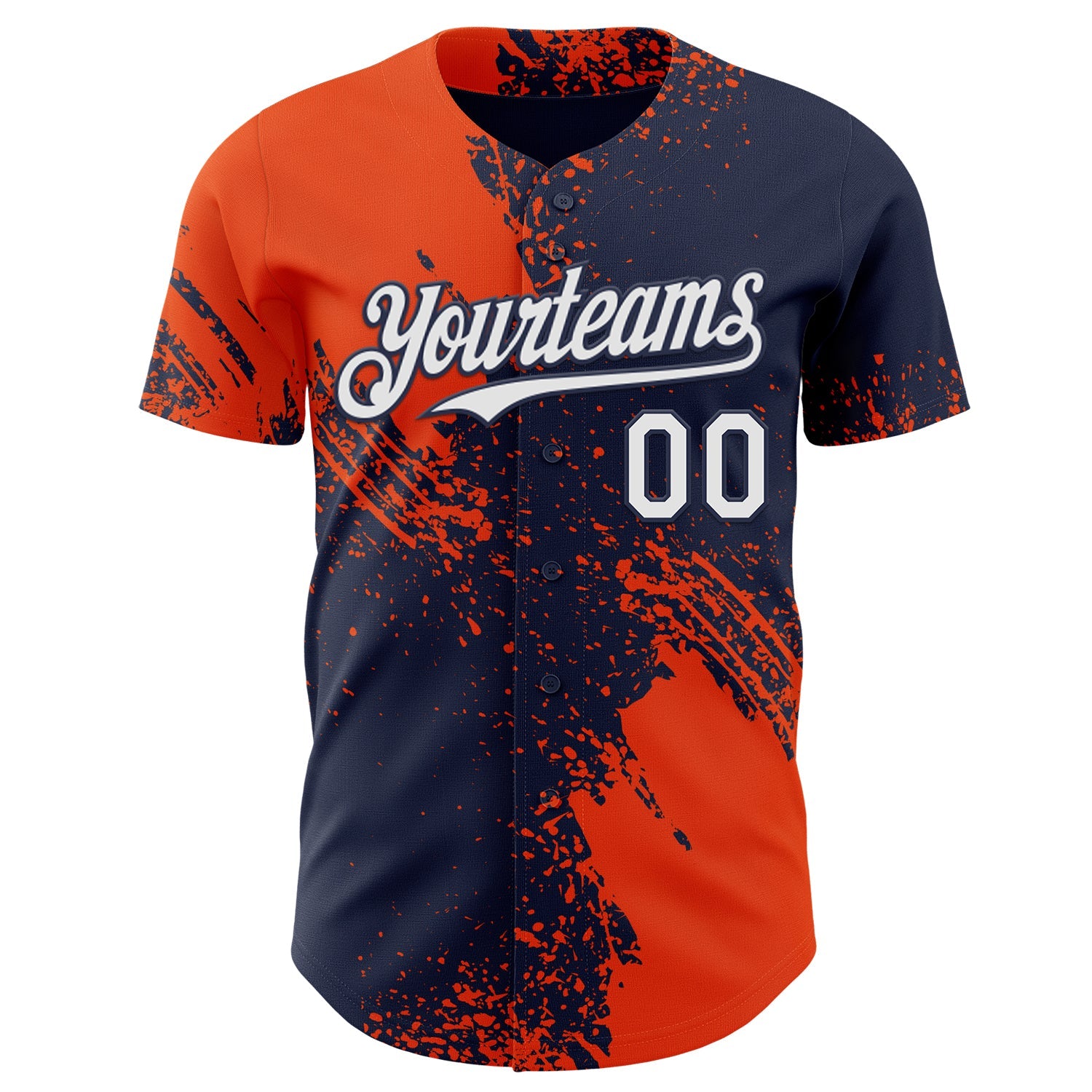 Custom Navy White-Orange Abstract Brush Stroke Authentic Baseball Jersey view 2