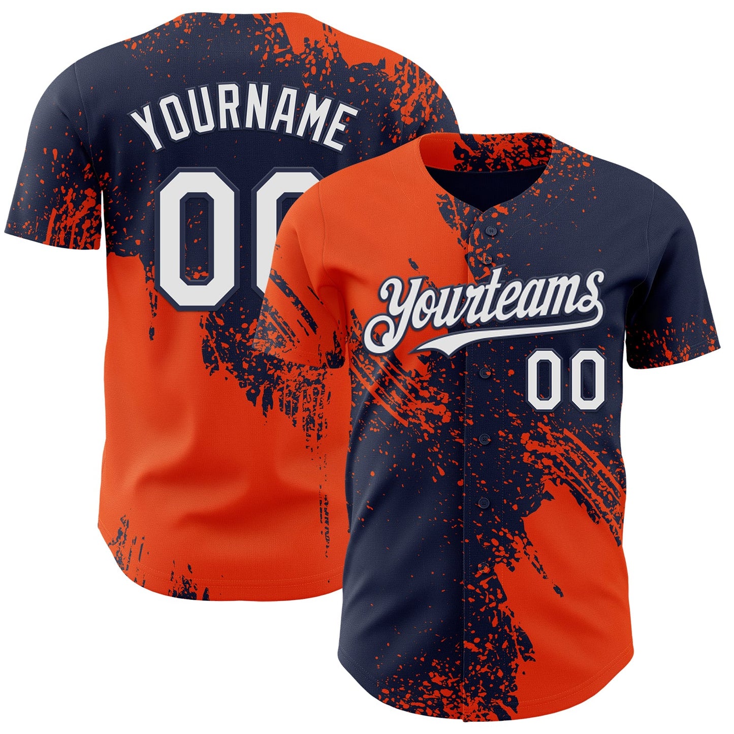 Custom Navy White-Orange Abstract Brush Stroke Authentic Baseball Jersey - Main View