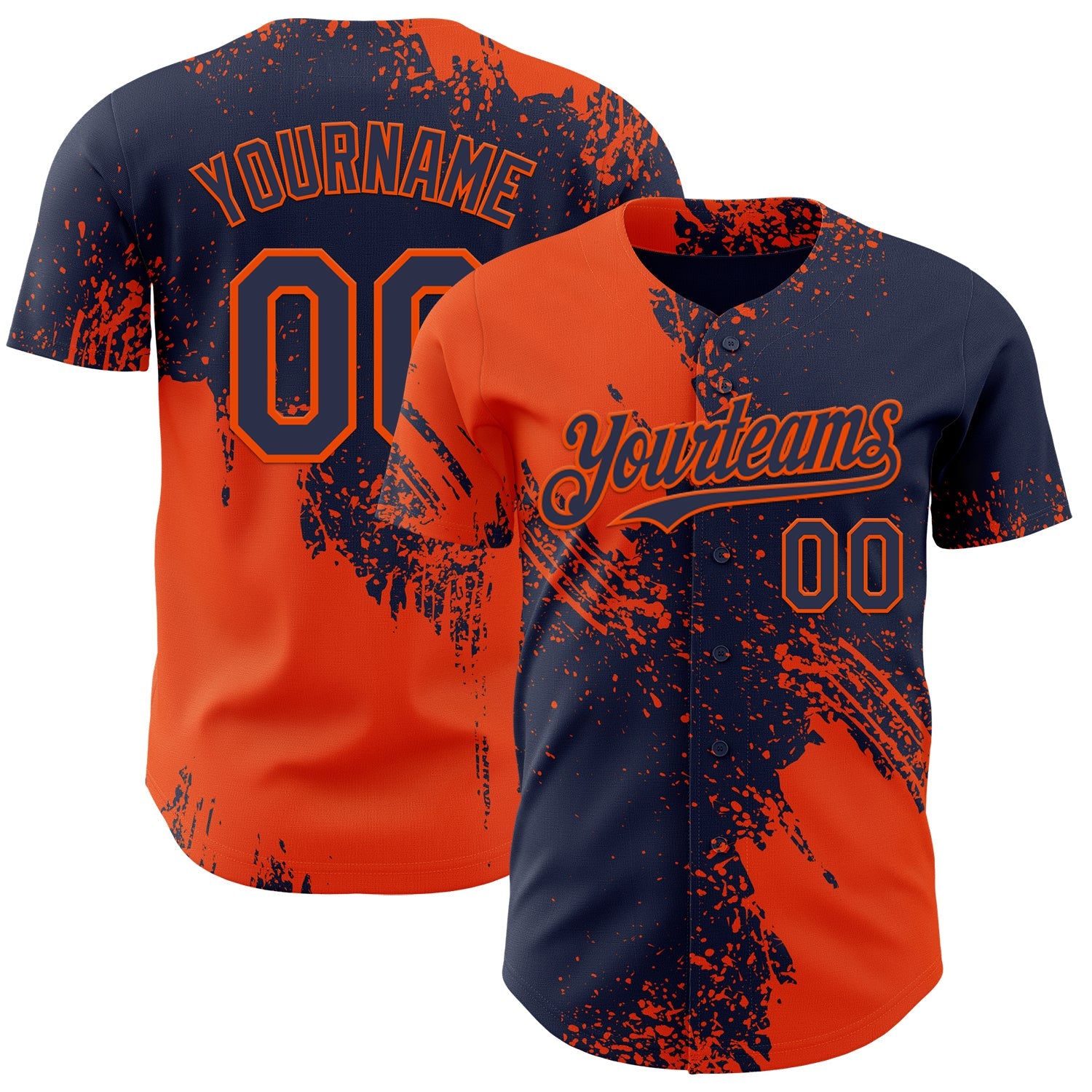 Custom Navy-Orange Abstract Brush Stroke Authentic Baseball Jersey - Main View