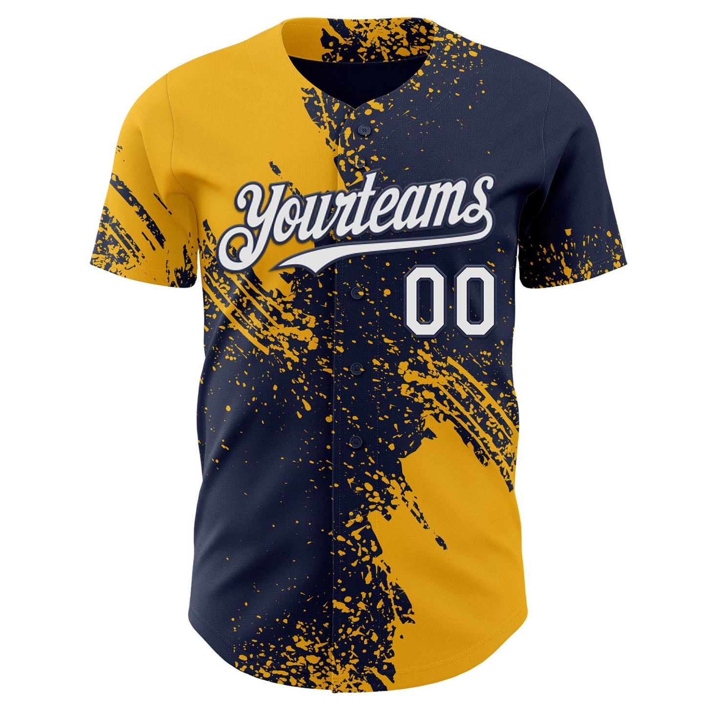 Custom Navy White-Gold Abstract Brush Stroke Authentic Baseball Jersey view 2