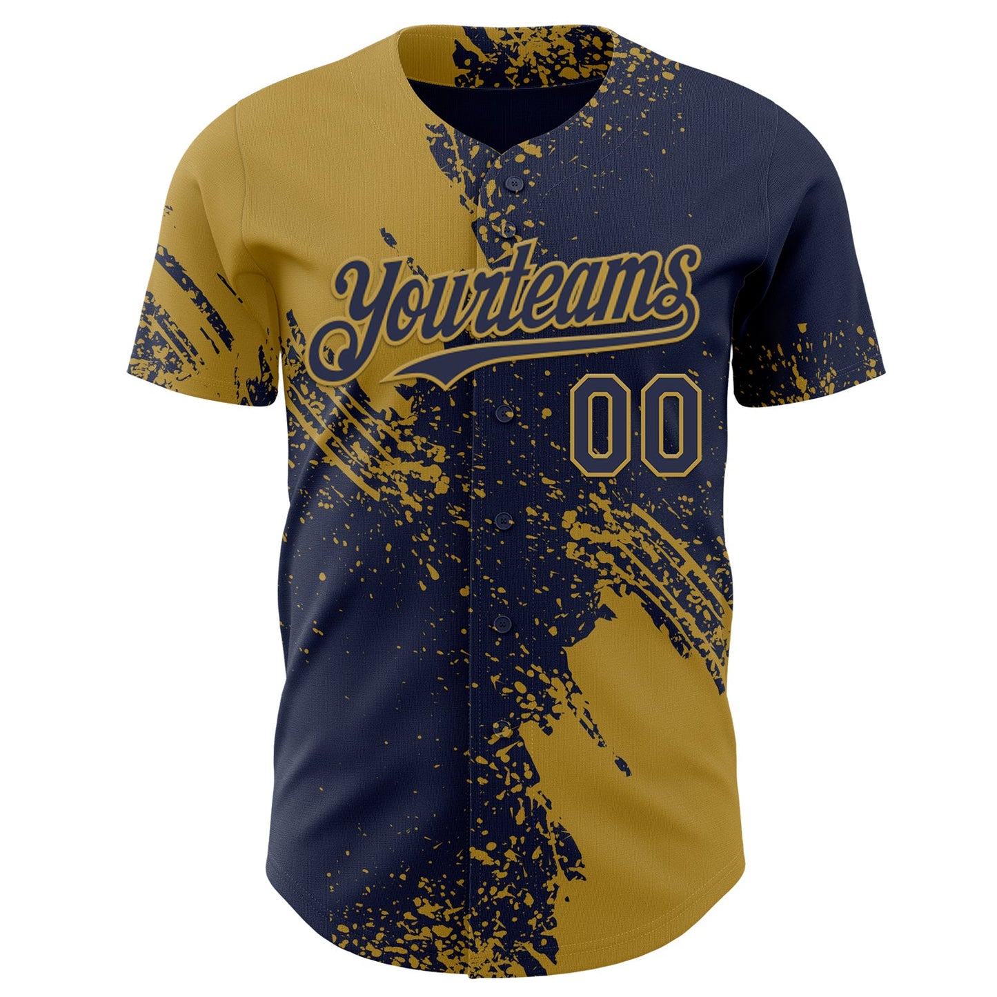 Custom Navy-Old Gold Abstract Brush Stroke Authentic Baseball Jersey view 2
