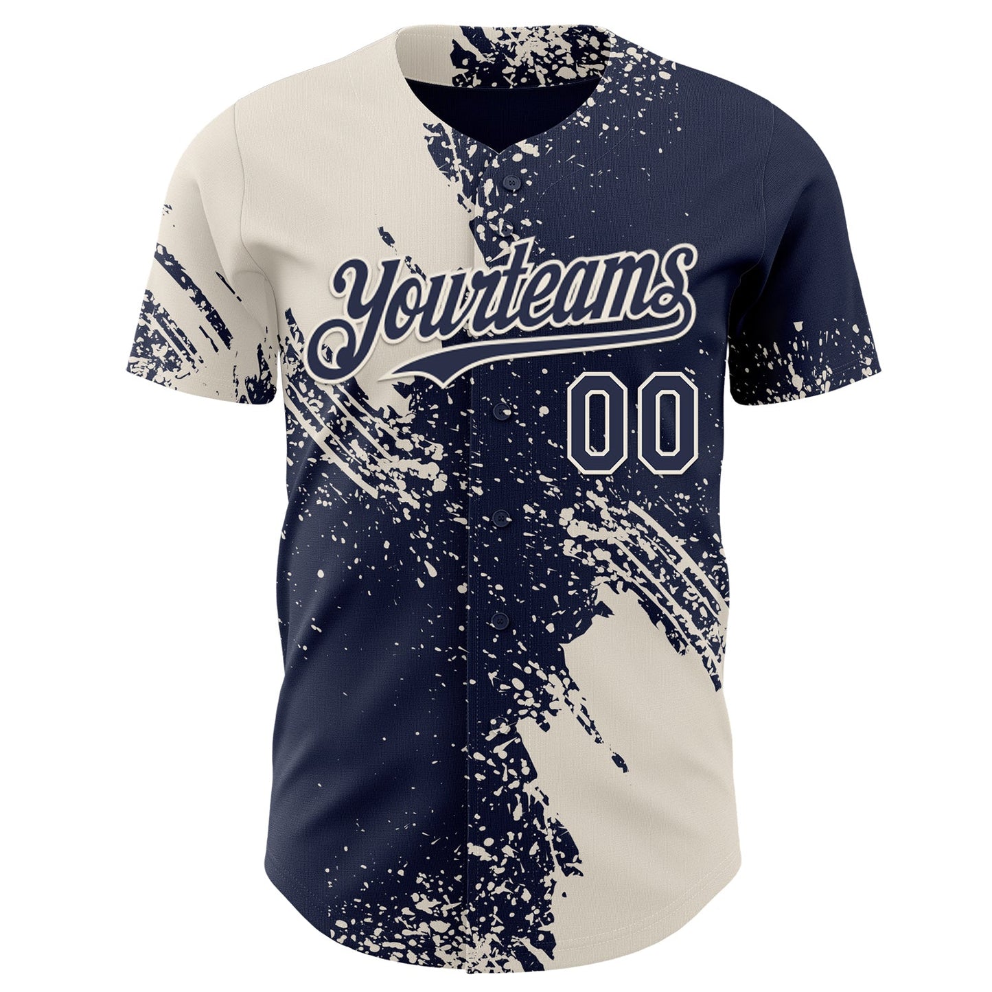 Custom Navy-Cream Abstract Brush Stroke Authentic Baseball Jersey view 2