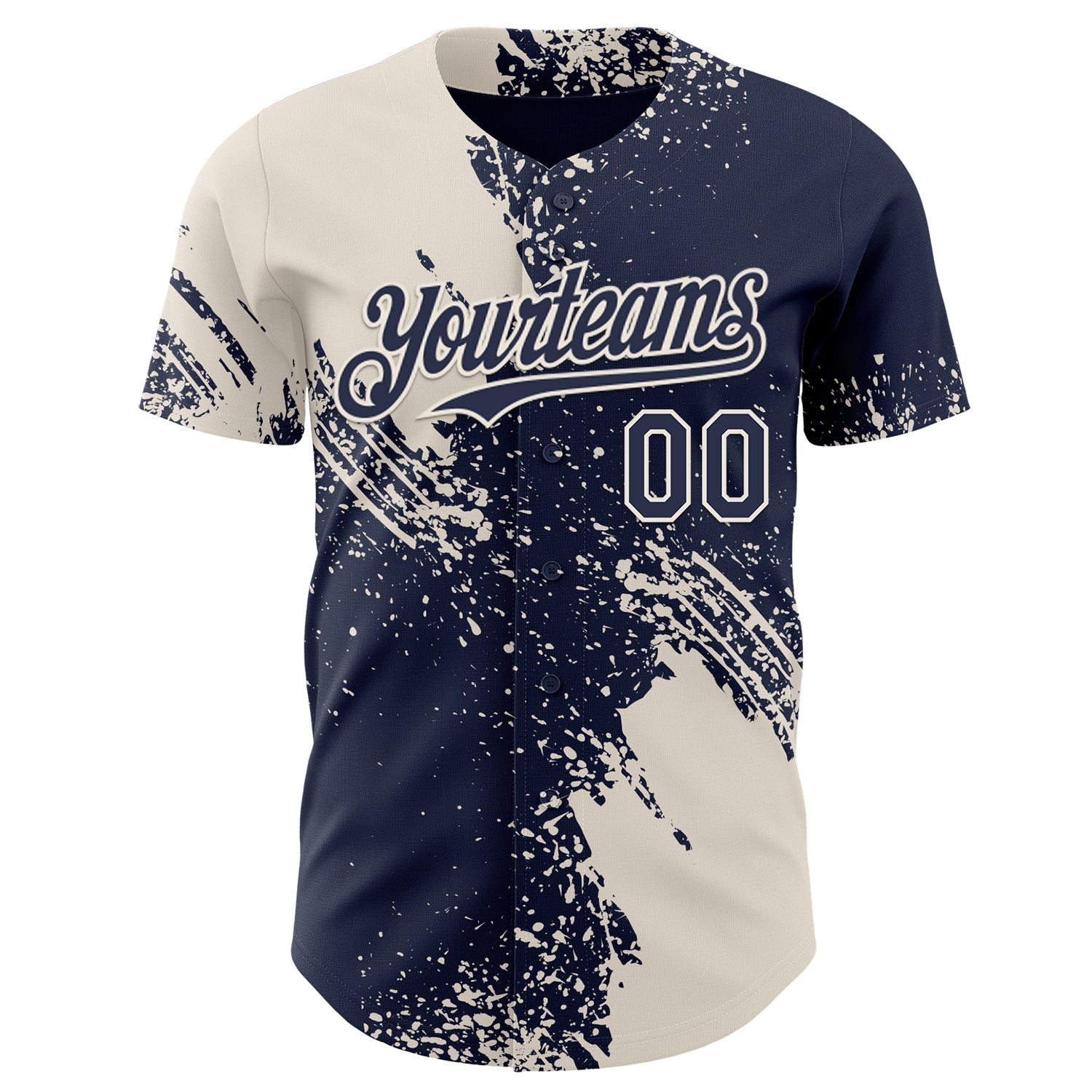Custom Navy-Cream Abstract Brush Stroke Authentic Baseball Jersey view 2