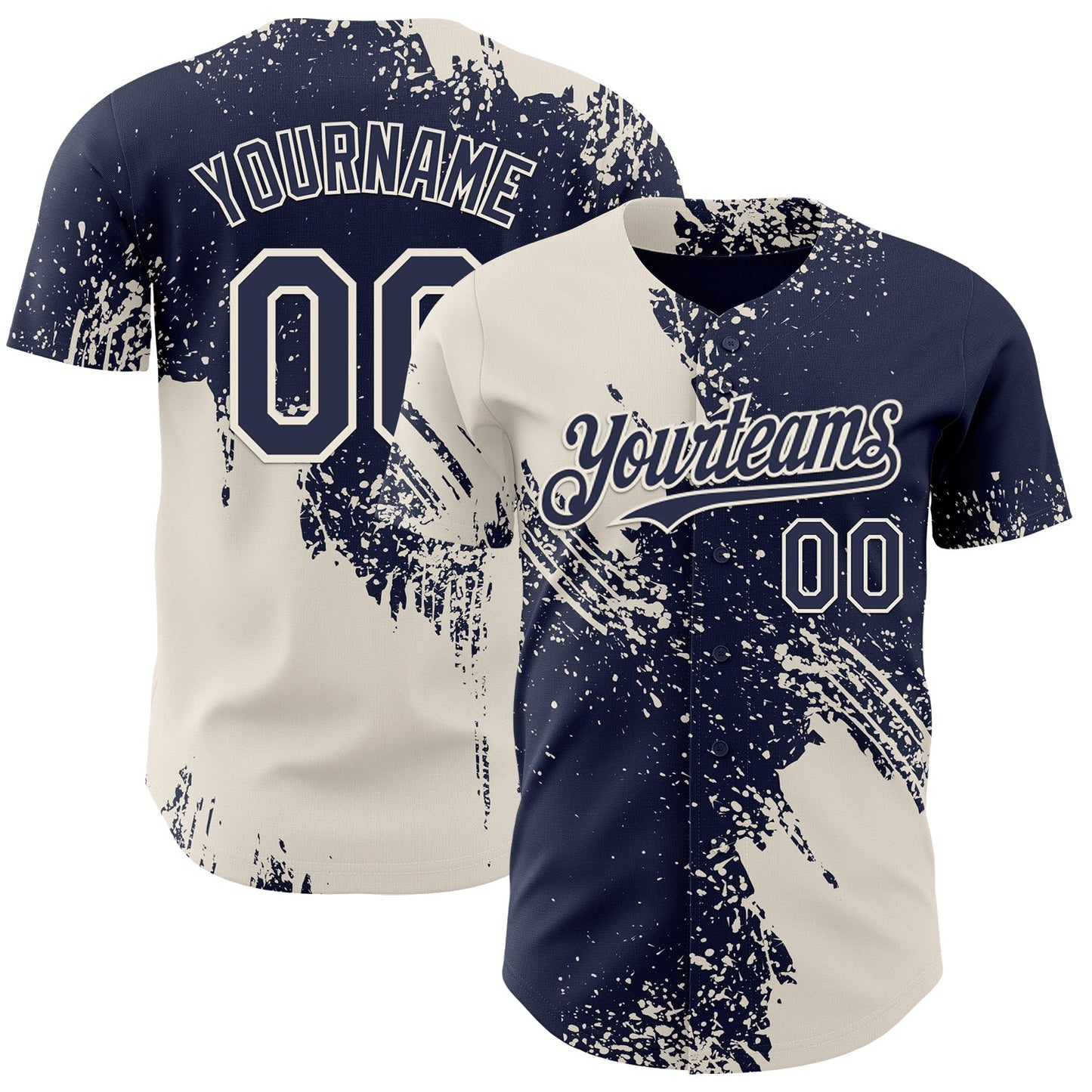 Custom Navy-Cream Abstract Brush Stroke Authentic Baseball Jersey - Main View