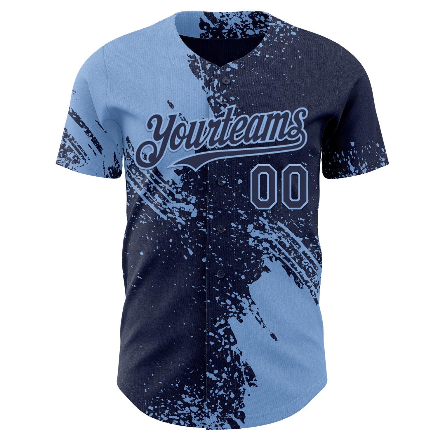 Custom Navy-Light Blue Abstract Brush Stroke Authentic Baseball Jersey view 2