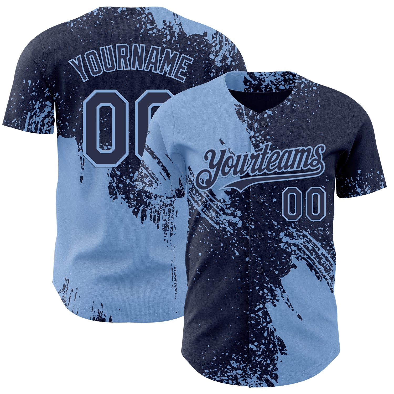 Custom Navy-Light Blue Abstract Brush Stroke Authentic Baseball Jersey - Main View