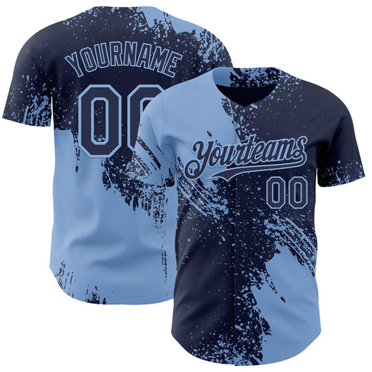 Custom Navy-Light Blue Abstract Brush Stroke Authentic Baseball Jersey - Main View