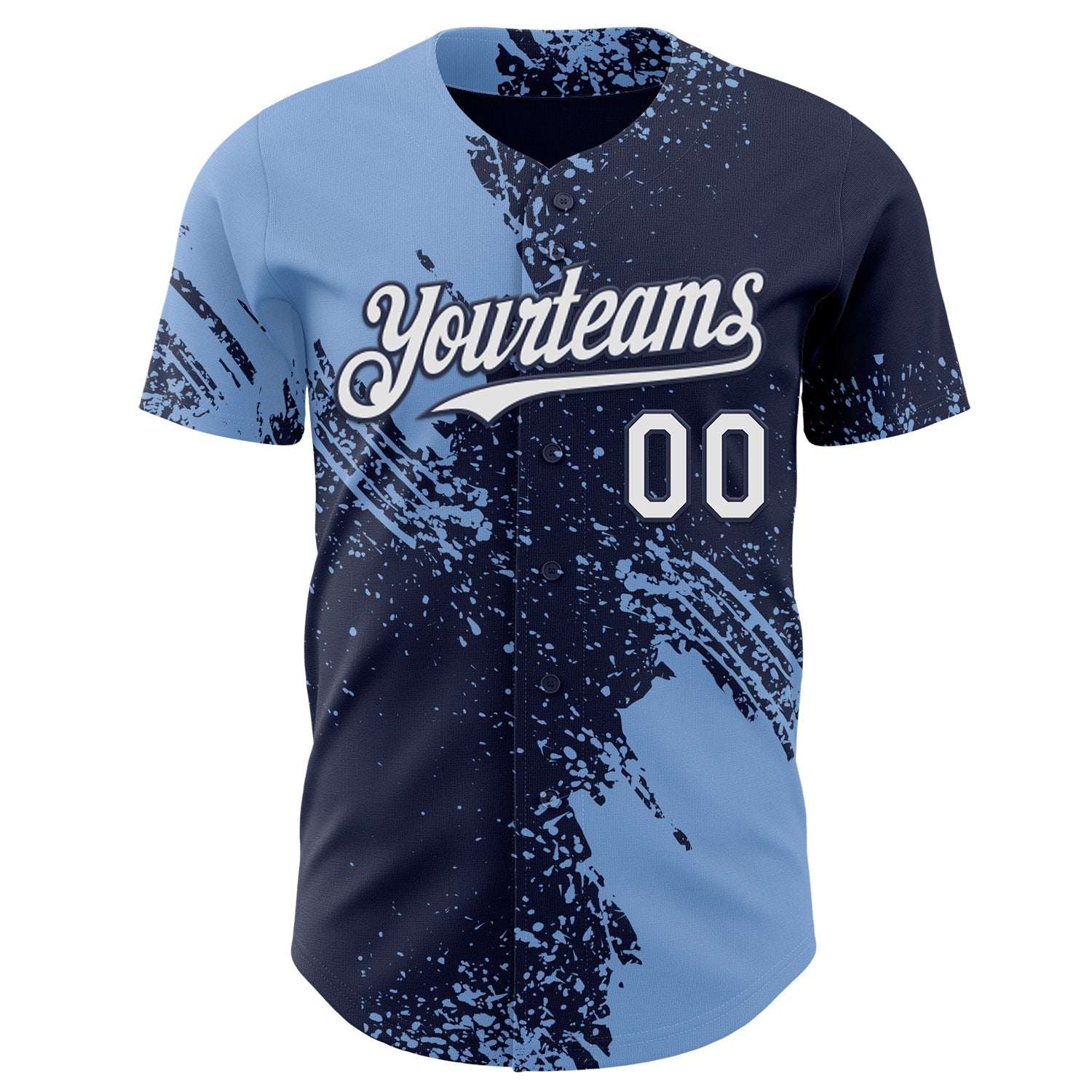 Custom Navy White-Light Blue Abstract Brush Stroke Authentic Baseball Jersey view 2