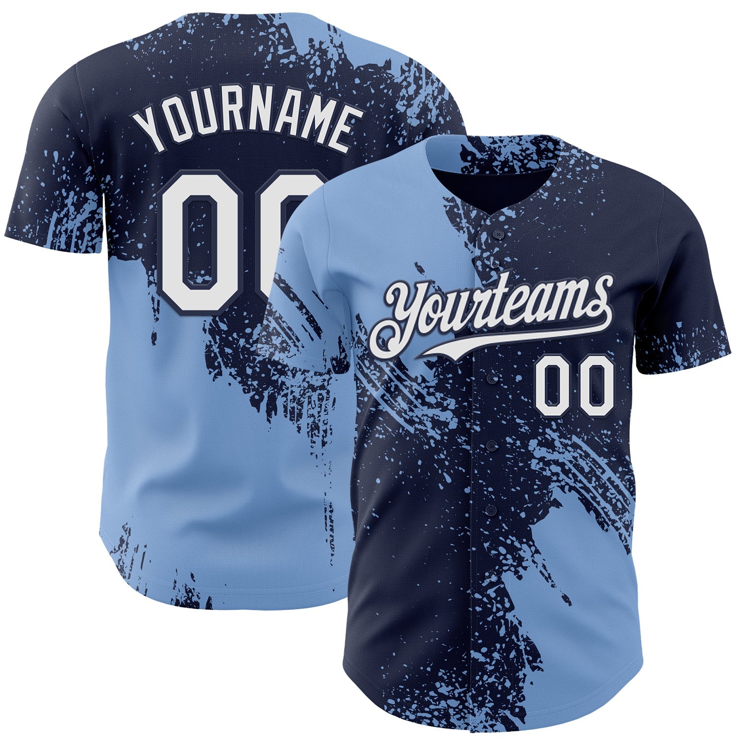Custom Navy White-Light Blue Abstract Brush Stroke Authentic Baseball Jersey - Main View