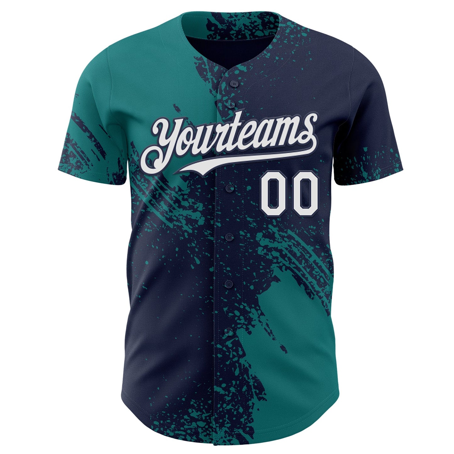 Custom Navy White-Teal Abstract Brush Stroke Authentic Baseball Jersey view 2
