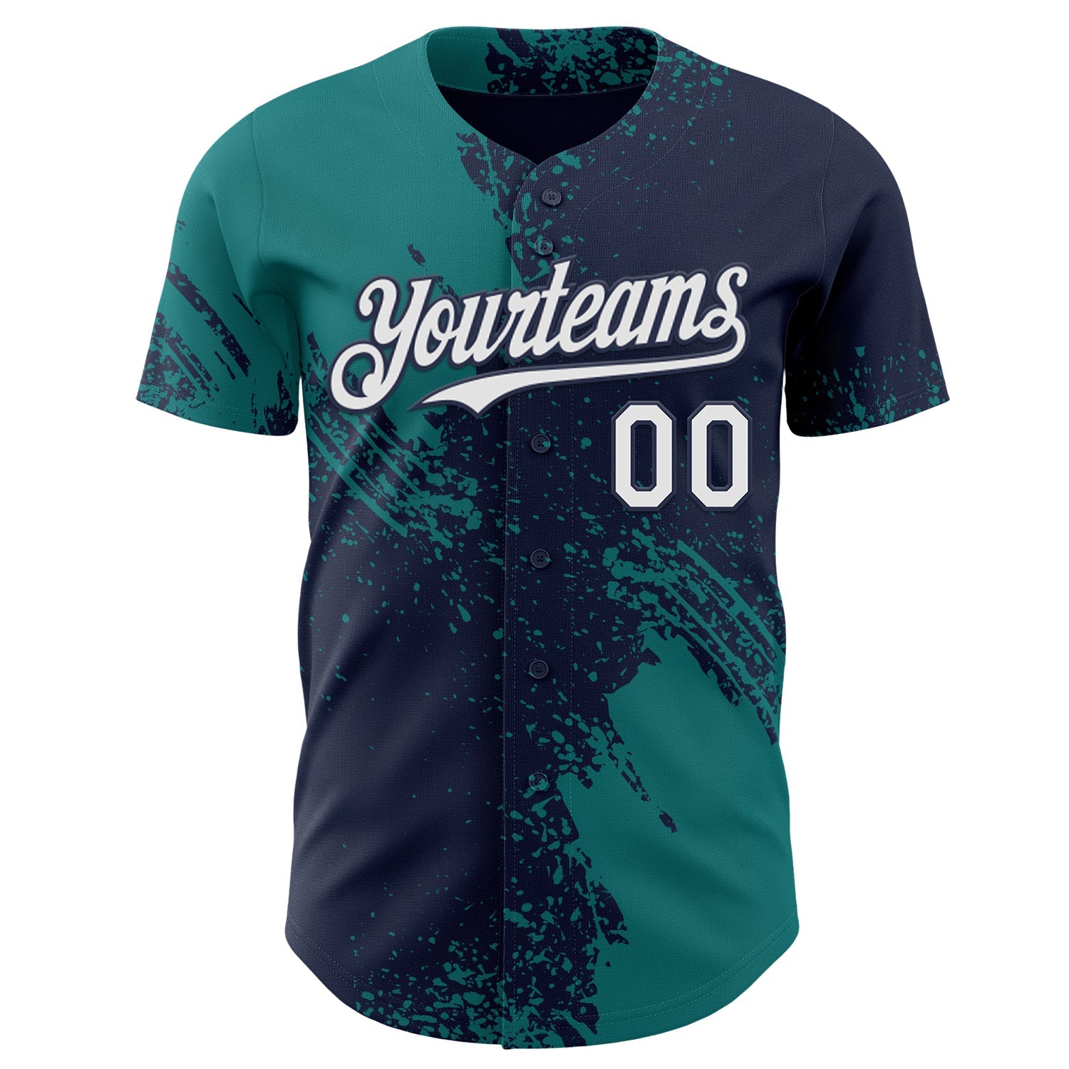 Custom Navy White-Teal Abstract Brush Stroke Authentic Baseball Jersey view 2