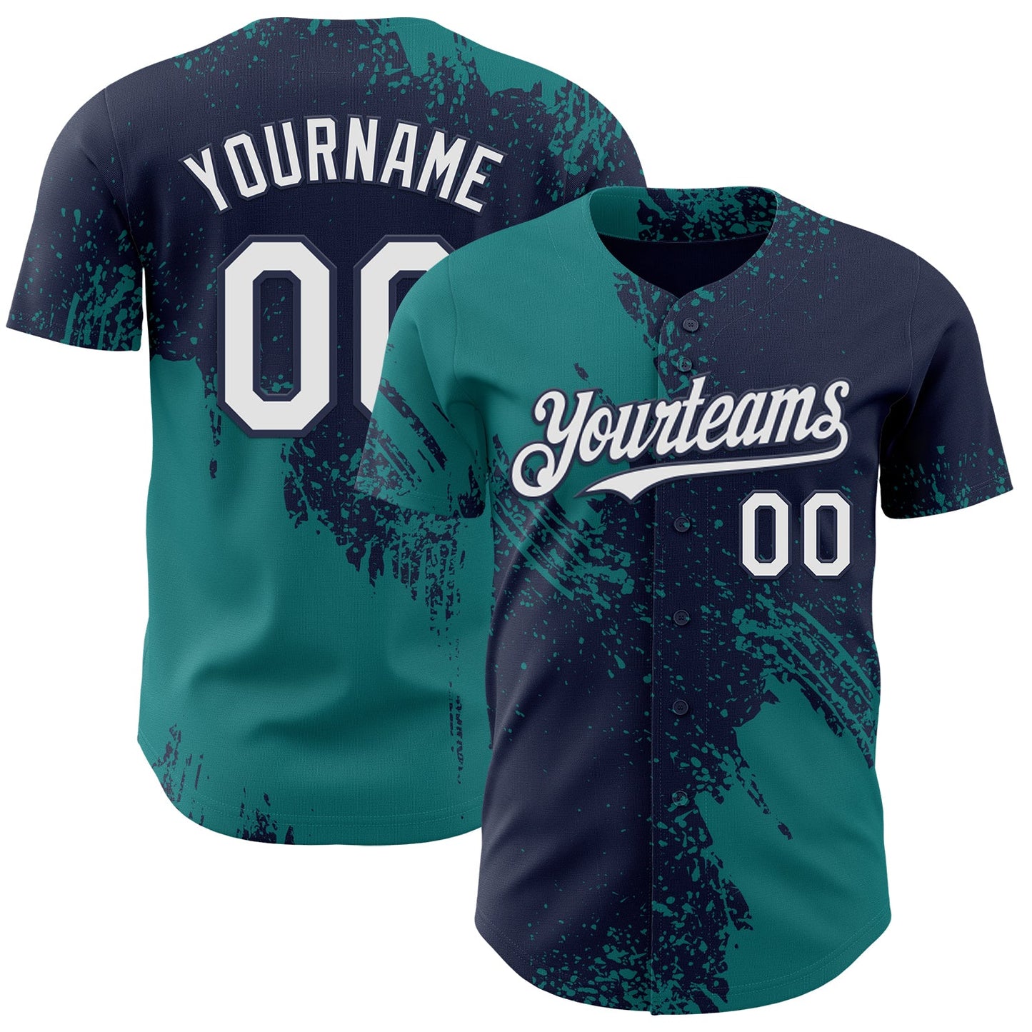 Custom Navy White-Teal Abstract Brush Stroke Authentic Baseball Jersey - Main View