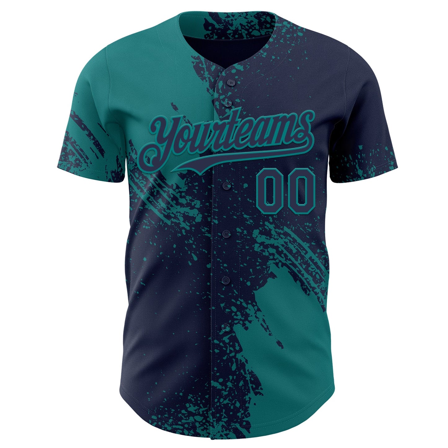 Custom Navy-Teal Abstract Brush Stroke Authentic Baseball Jersey view 2